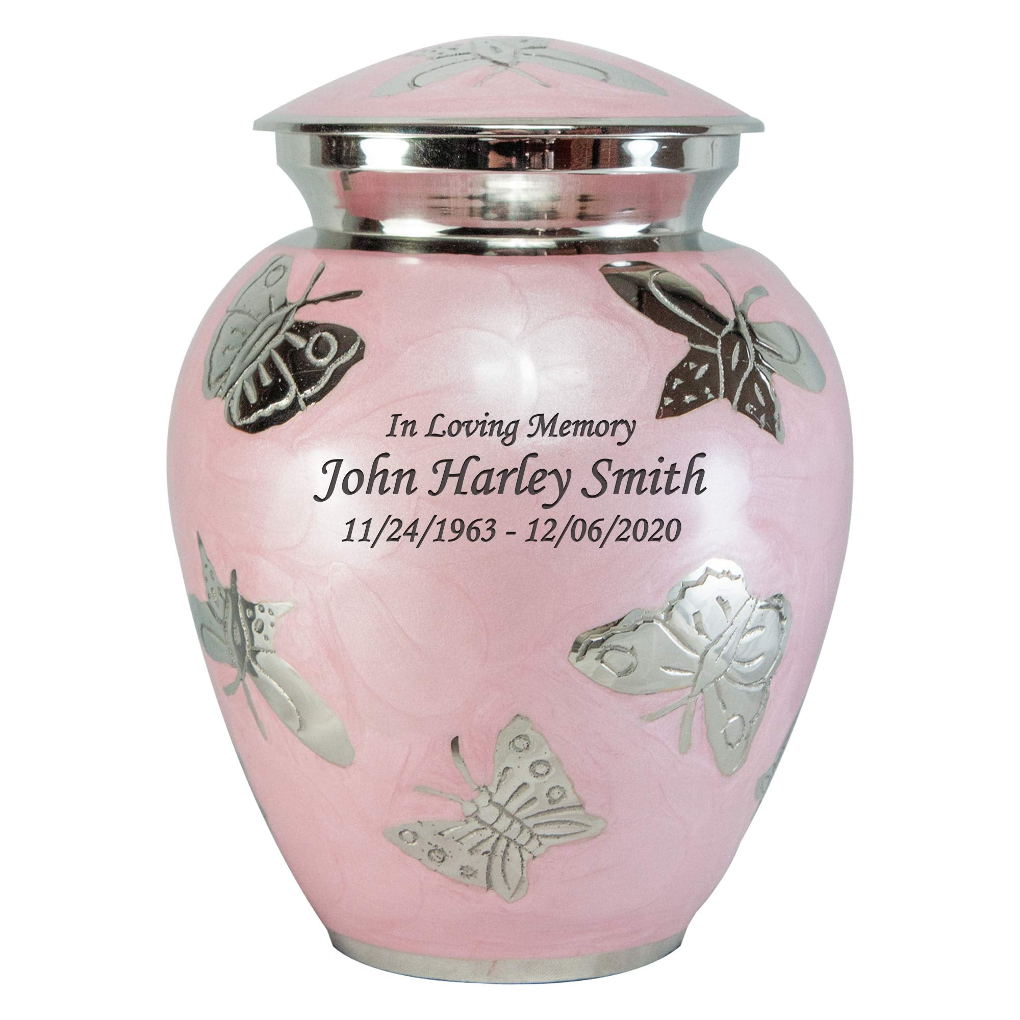 Pink Butterfly Medium Cremation Urn with Personalization