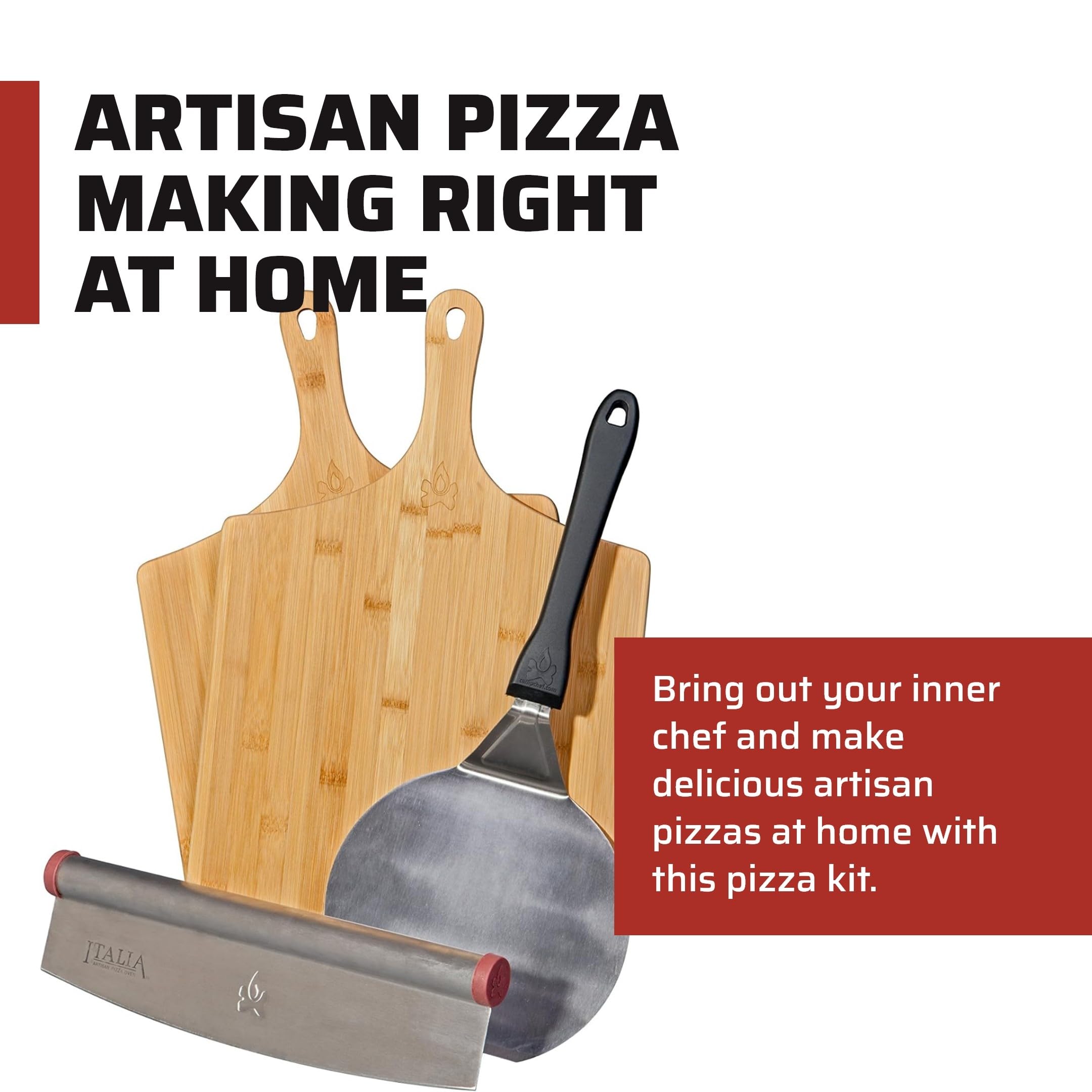 Camp Chef Pizza Accessories Kit - Includes 2 Pizza Peel, 1 Pizza Spatula & 1 Rocking Pizza Cutter - Premium Pizza Kit For Indoor
