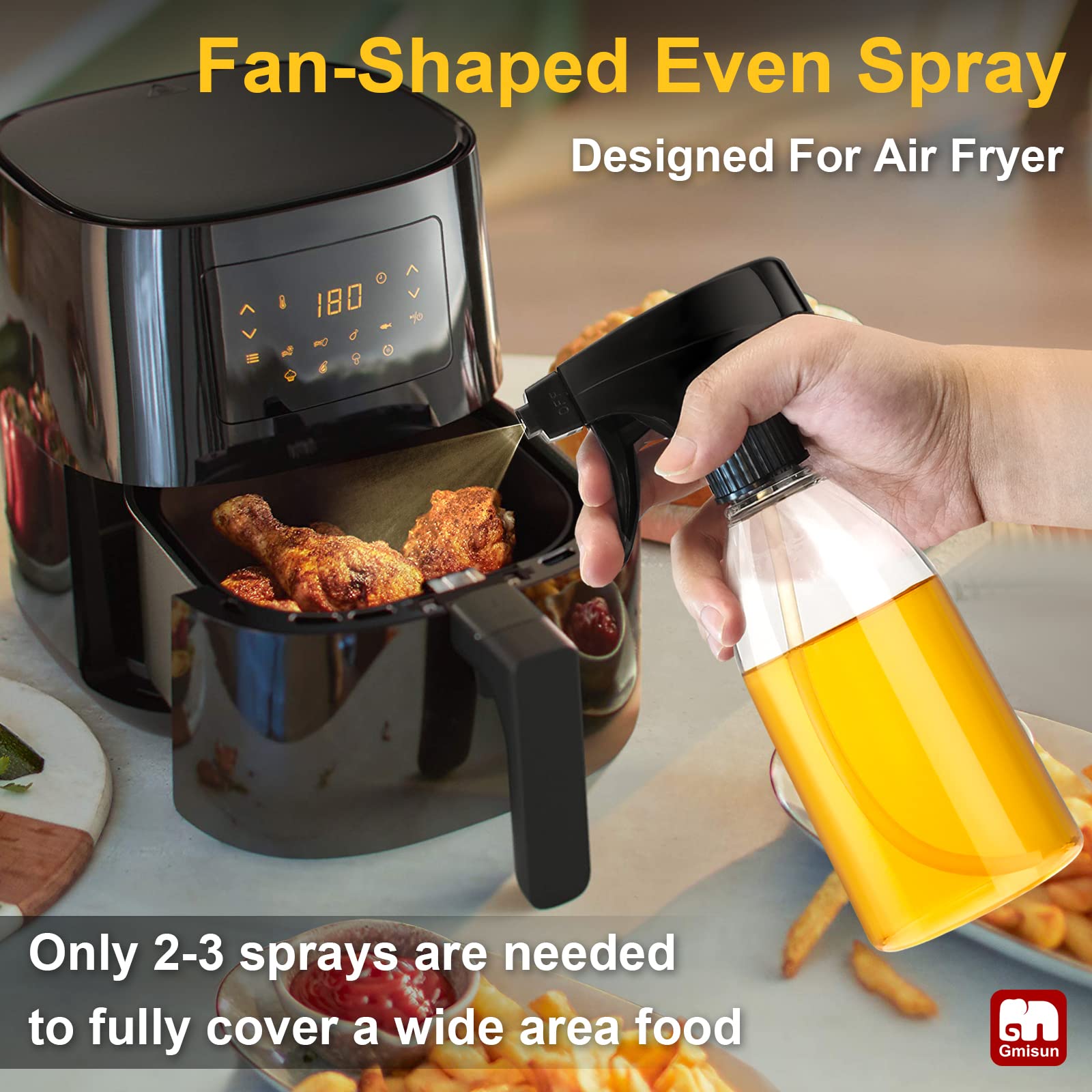 Gmisun Oil Sprayer For Cooking, 2 Pack Olive Oil Spray Bottle, 10 Fl Oz Food-Grade Plastic Oil Spritzer Mister, Refillable Oil D