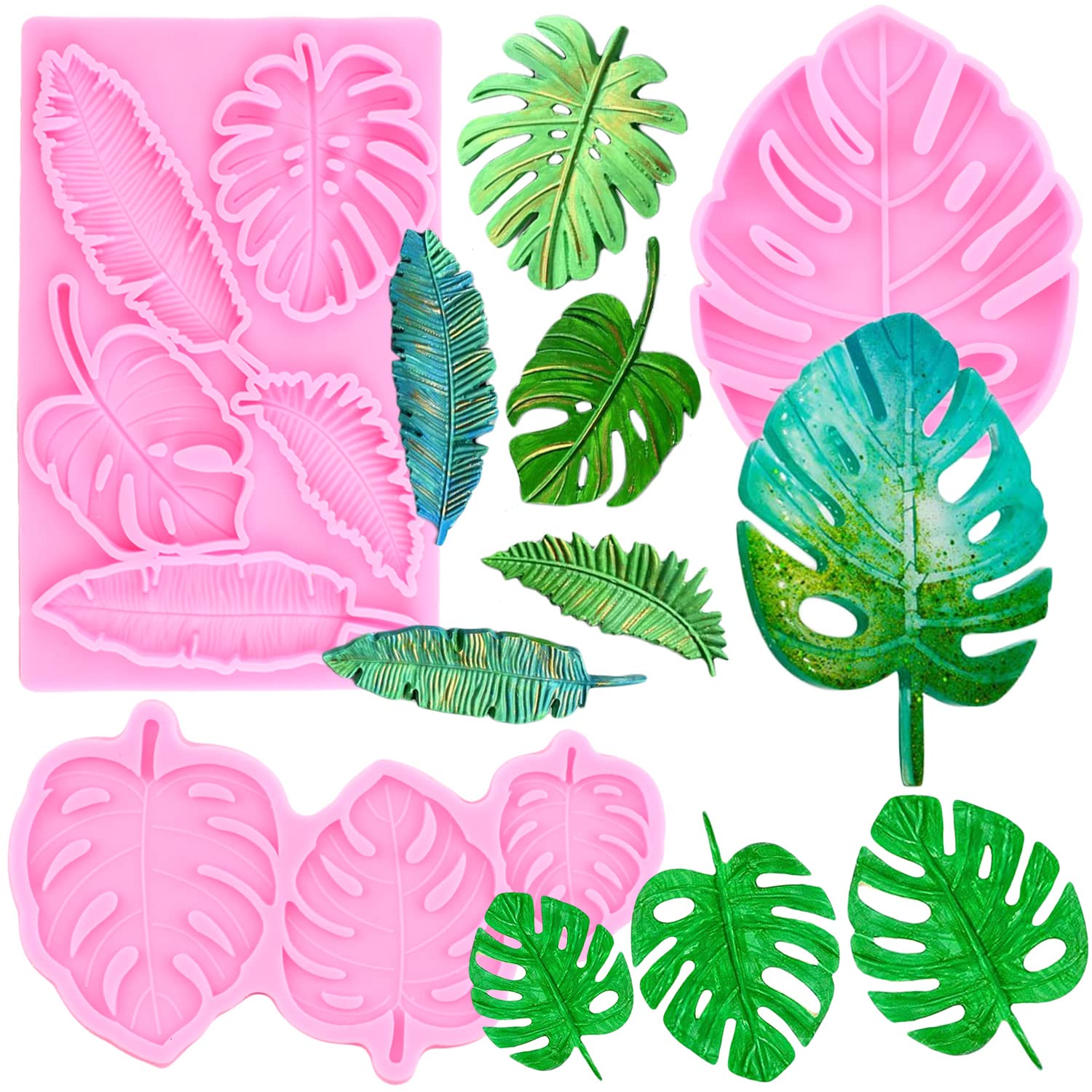 Mypracs Tropical Leaf Silicone Mold Monstera Leaves Fondant Molds Fern Leaf Candy Mold For Cake Decoration Cupcake Topper Chocol