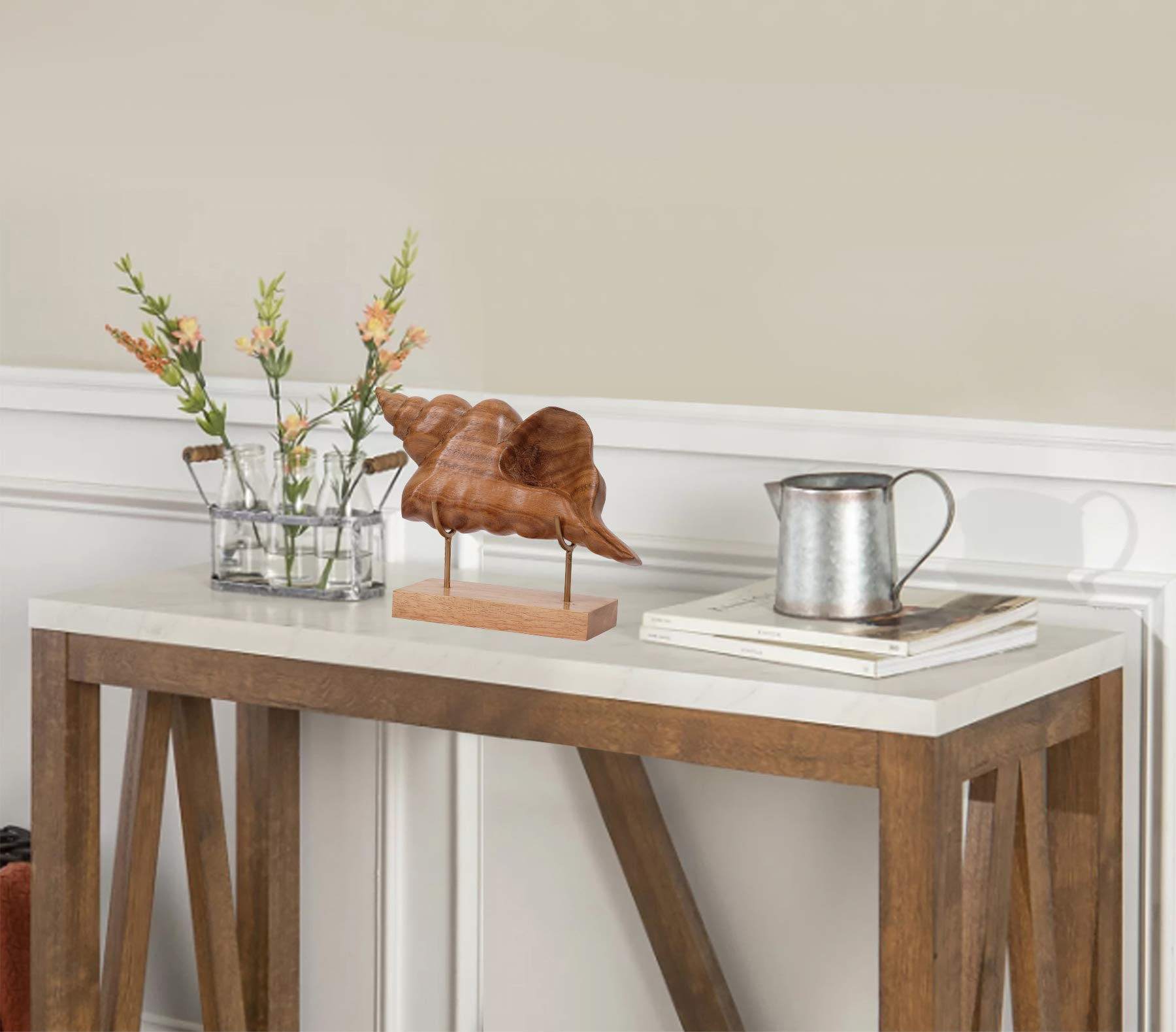 Decozen Handcrafted Solid Wood Shell Sculpture From Daughter, Son, Husband - Ideal For Home, Mantel, Fireplace, And Foyer Decor