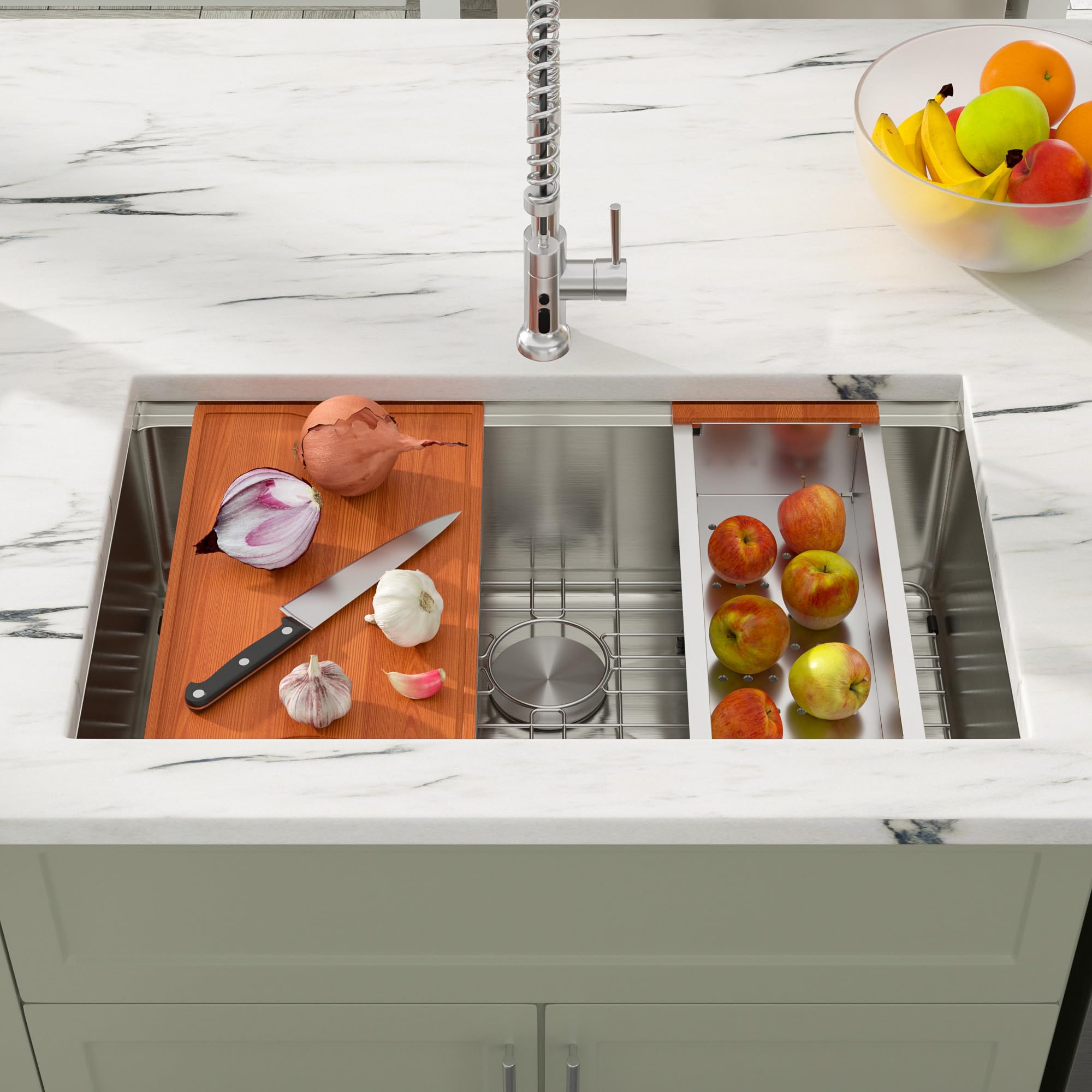 Dcolora 27 Inch Undermount Kitchen Sink Workstation 16 Gauge 304 Stainless Steel Large Single Bowl Under Counter Sinks, Round Co