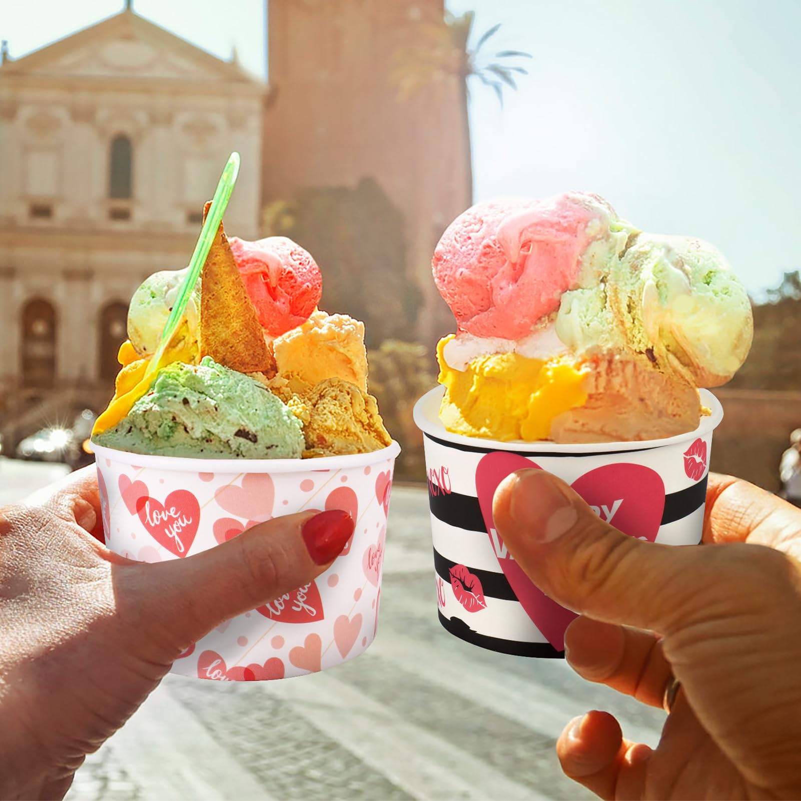 Howaf 24Pcs Valentine'S Day Party Supplies Ice Cream Bowls, Valentine Day Disposable Treat Snack Cups For Sundae Hot Or Cold Foo