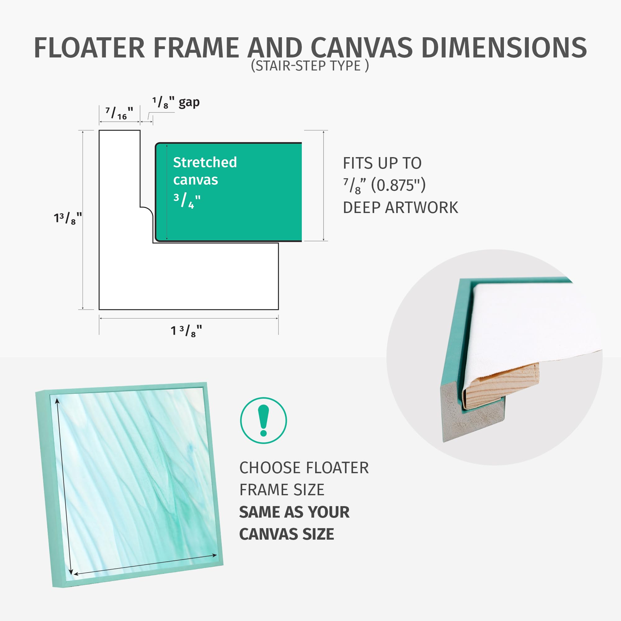 Pixy Canvas Floater Frame 8X8 For 3/4 (0.75) Inch Deep Canvas Paintings/Canvas Prints/Wood Canvas Panels/Wall Art/Wall Decor/Hom