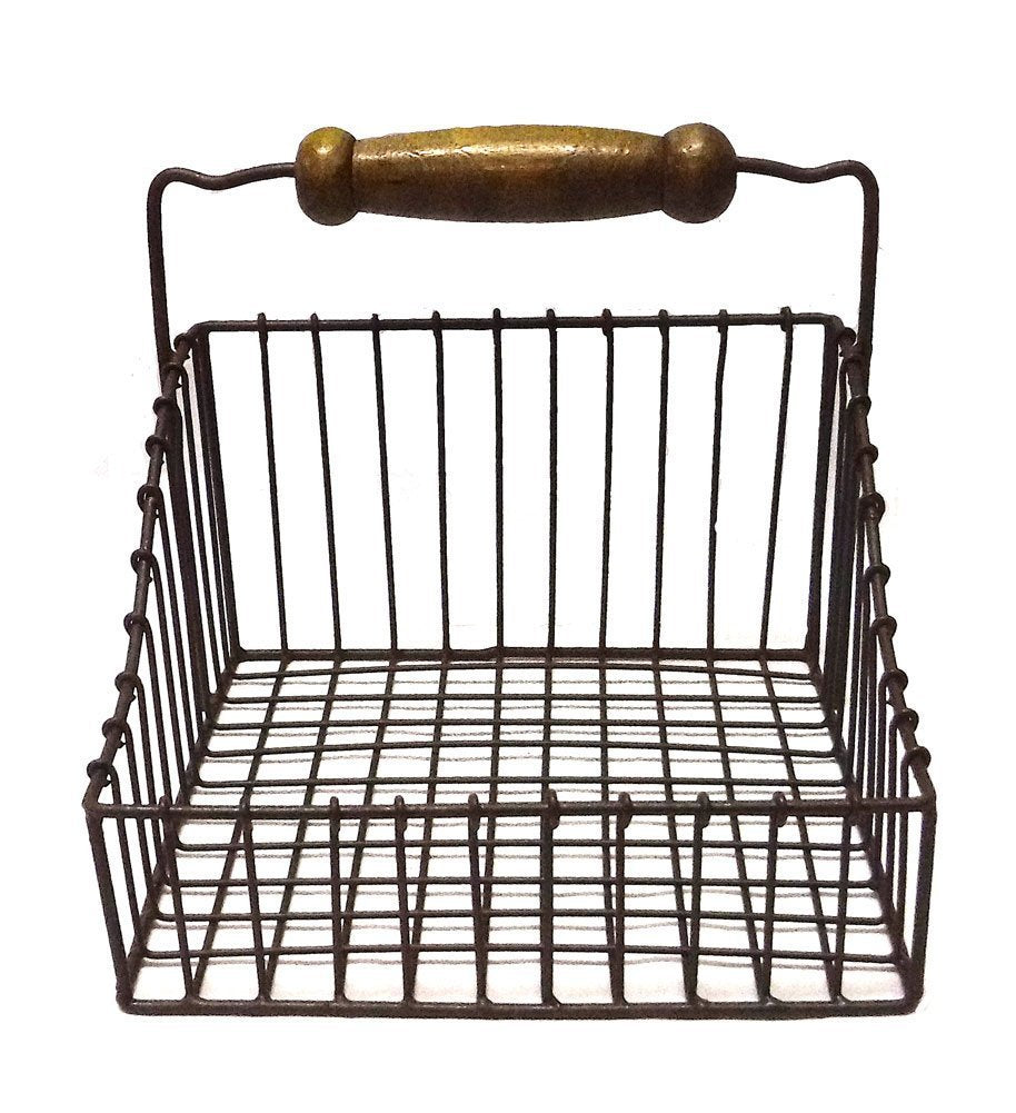 Primitive Farmhouse Metal Napkin Holder With Wooden Handle - Rust/Green (1)