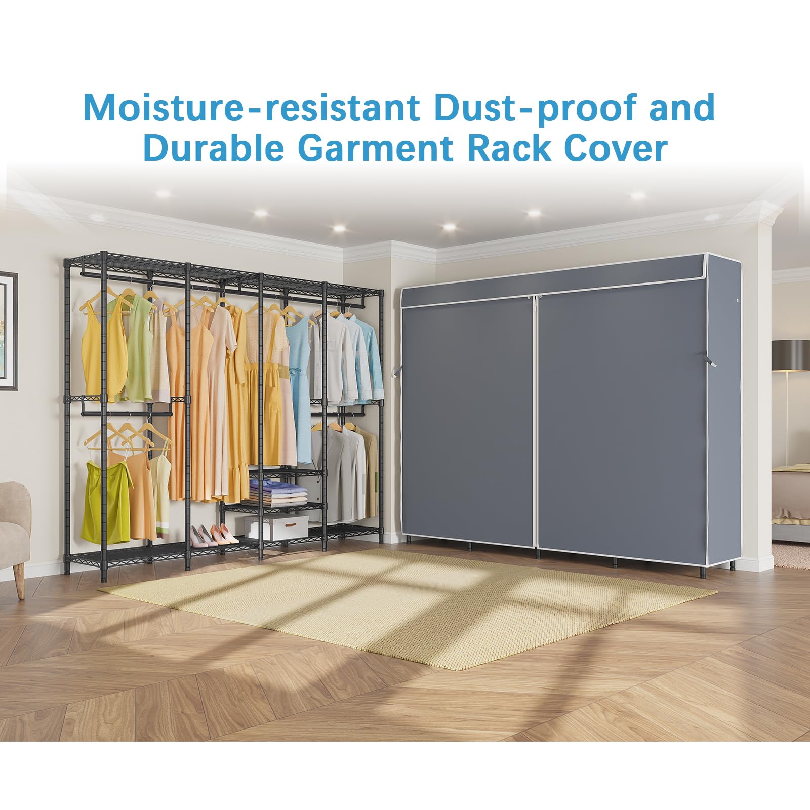 Vipek V40C Covered Clothes Rack Heavy Duty Clothing Rack With Cover, Custom Freestanding Closet Portable Wardrobe Closet For Bed