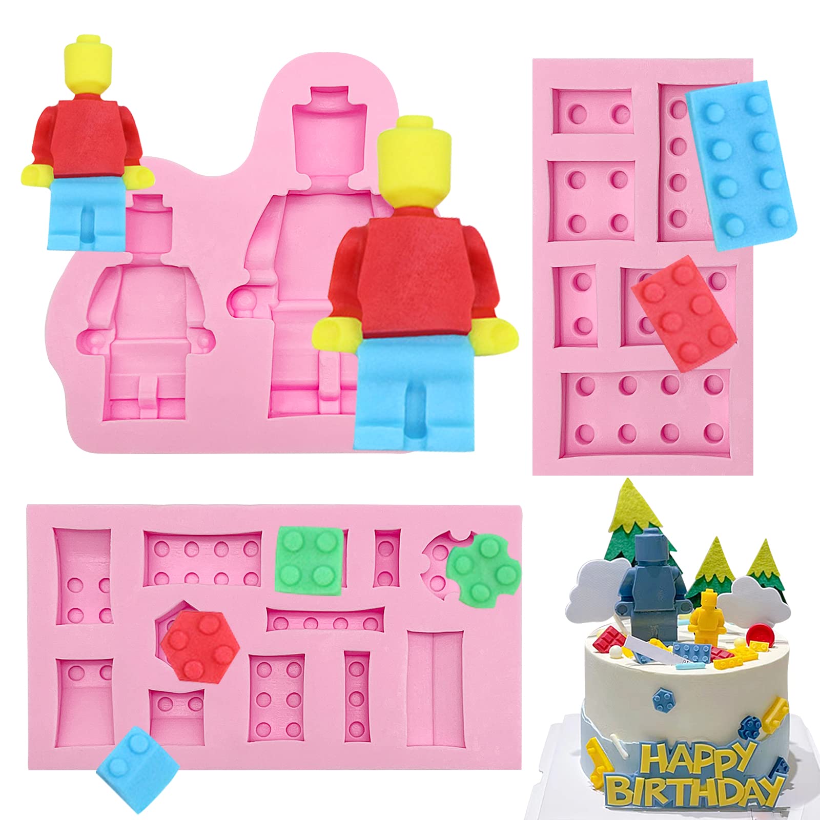 Ikojing Robot Chocolate Fondant Molds, Building Bricks Silicone Molds 3 Pcs, For Kids Cake Cupcake Decorating, Children'S Party