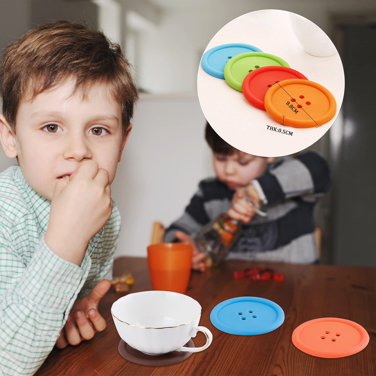 Coasters For Drinks, 10Pcs Non-Slip Silicone Drink Coasters Heat Insulation, Button Shape Coffee Drink Cup Mat For Furniture Tab