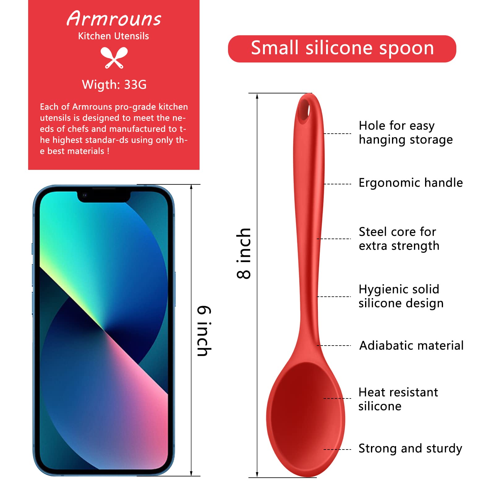 Armrouns 4Pcs Small Silicone Spoons Nonstick Kitchen Spoon Silicone Serving Spoon For Eating Stirring Spoon For Kitchen Cooking