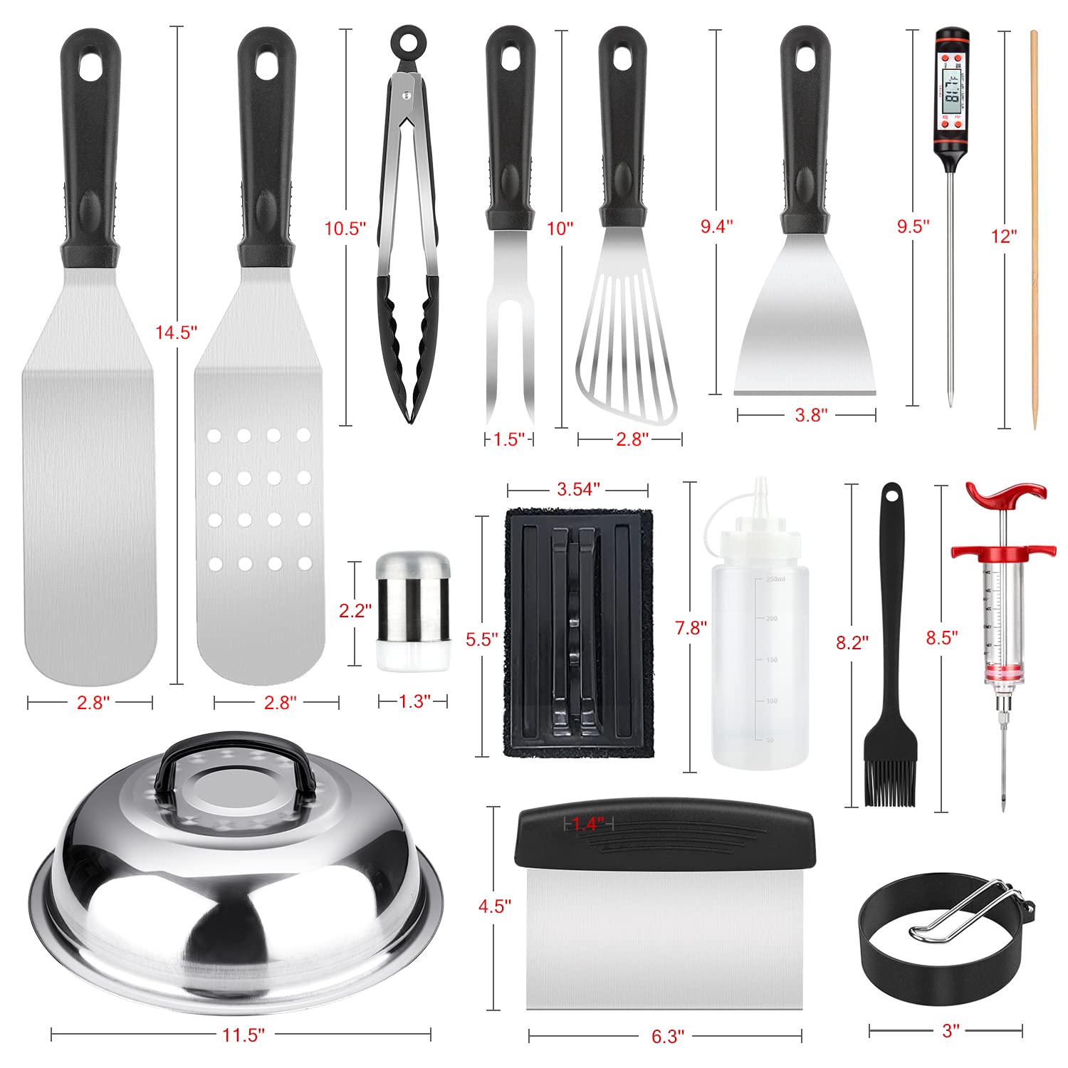 Griddle Accessories Kit  121 Pcs Griddle Grill Tools Set for Blackstone and Camp Chef  Professional Grill BBQ Spatula Set with Basting Cover  Spatula  Scraper  Bottle  Tongs  Egg Ring