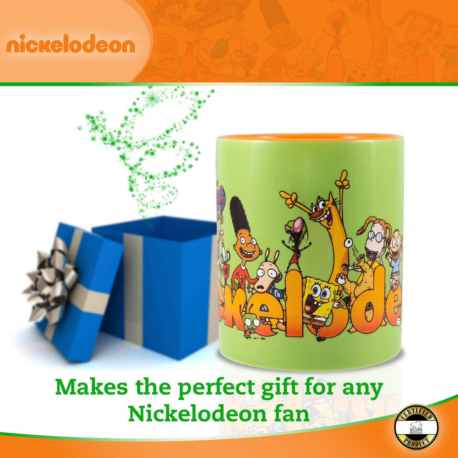 Silver Buffalo Nickelodeon Logo and Characters 90s Nostalgia Ceramic Mug  14 Ounces
