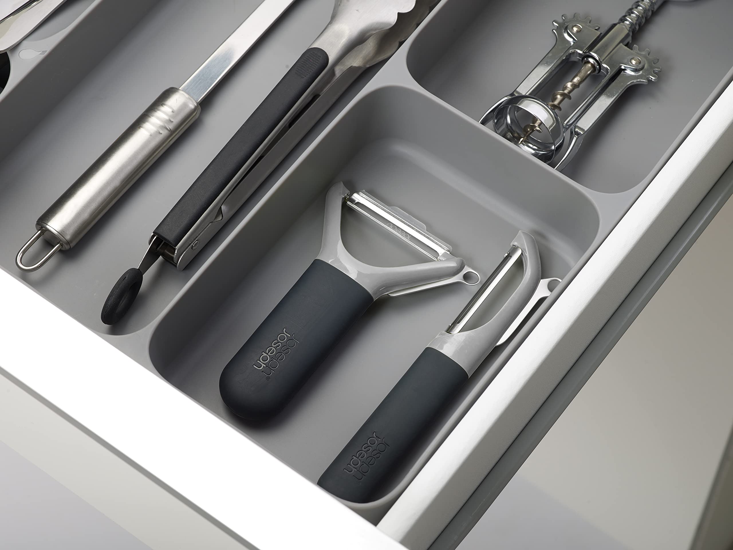 Joseph Joseph DrawerStore Kitchen Drawer Organizer Tray for Silverware Cutlery Utensils and Gadgets  Gray  15.6 x 15.1 x 2.1 Inches