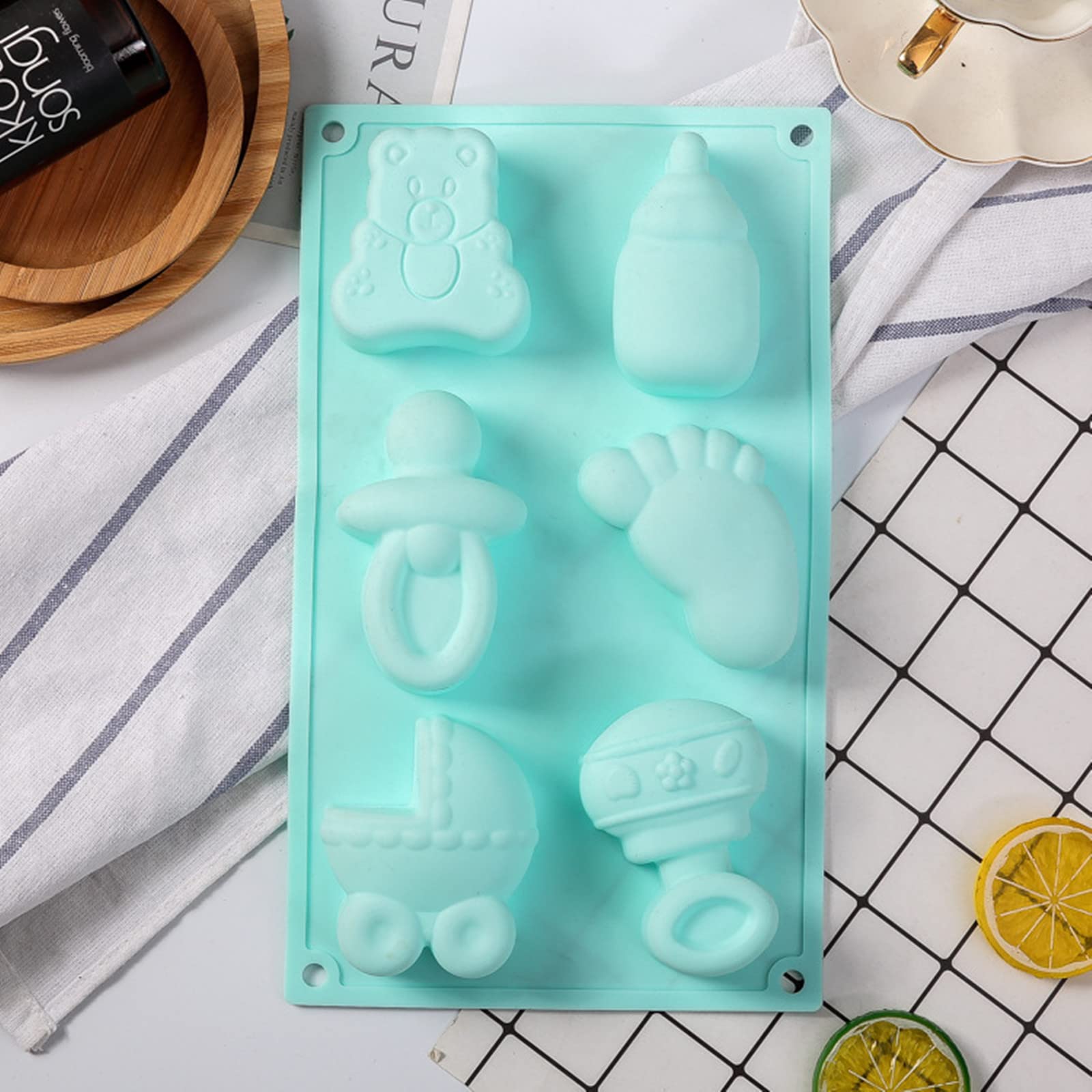 Dd-Life 4 Pcs Baby Shower Party Silicone Mold,Bear Pacifier Little Feet Feeding Bottle Baby Carriage Silicone Fondant Mold For C