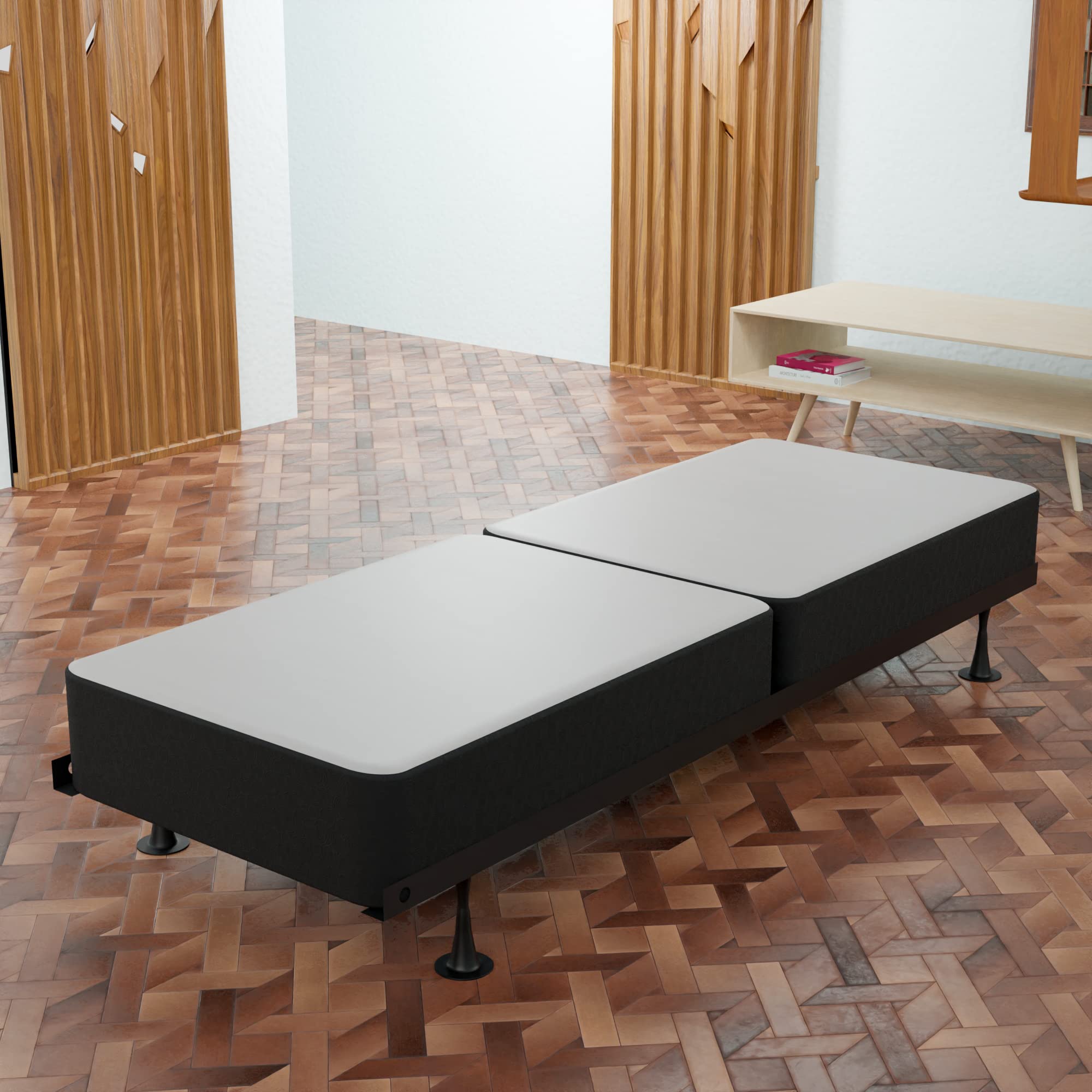 Greaton, 8-Inch Sturdy Box Spring For Mattress Support-Durable And Fully Assembled, Natural Wood Foundation For Twin Xl, Black