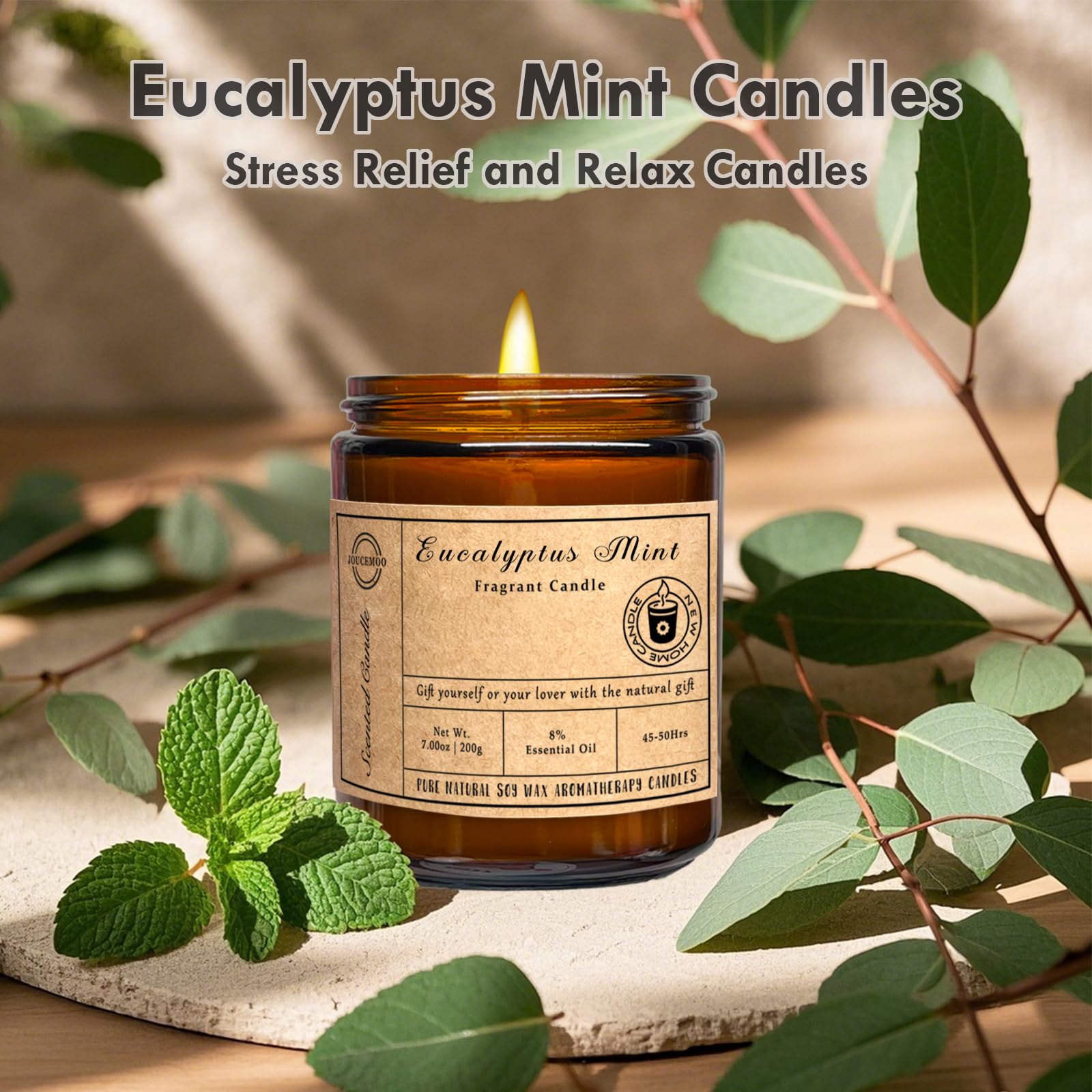 Scented Candles, 7oz Eucalyptus Mint Candles for Home Scented, Soy Wax Aromatherapy Candle for Relaxing and Stress Relief, Non T