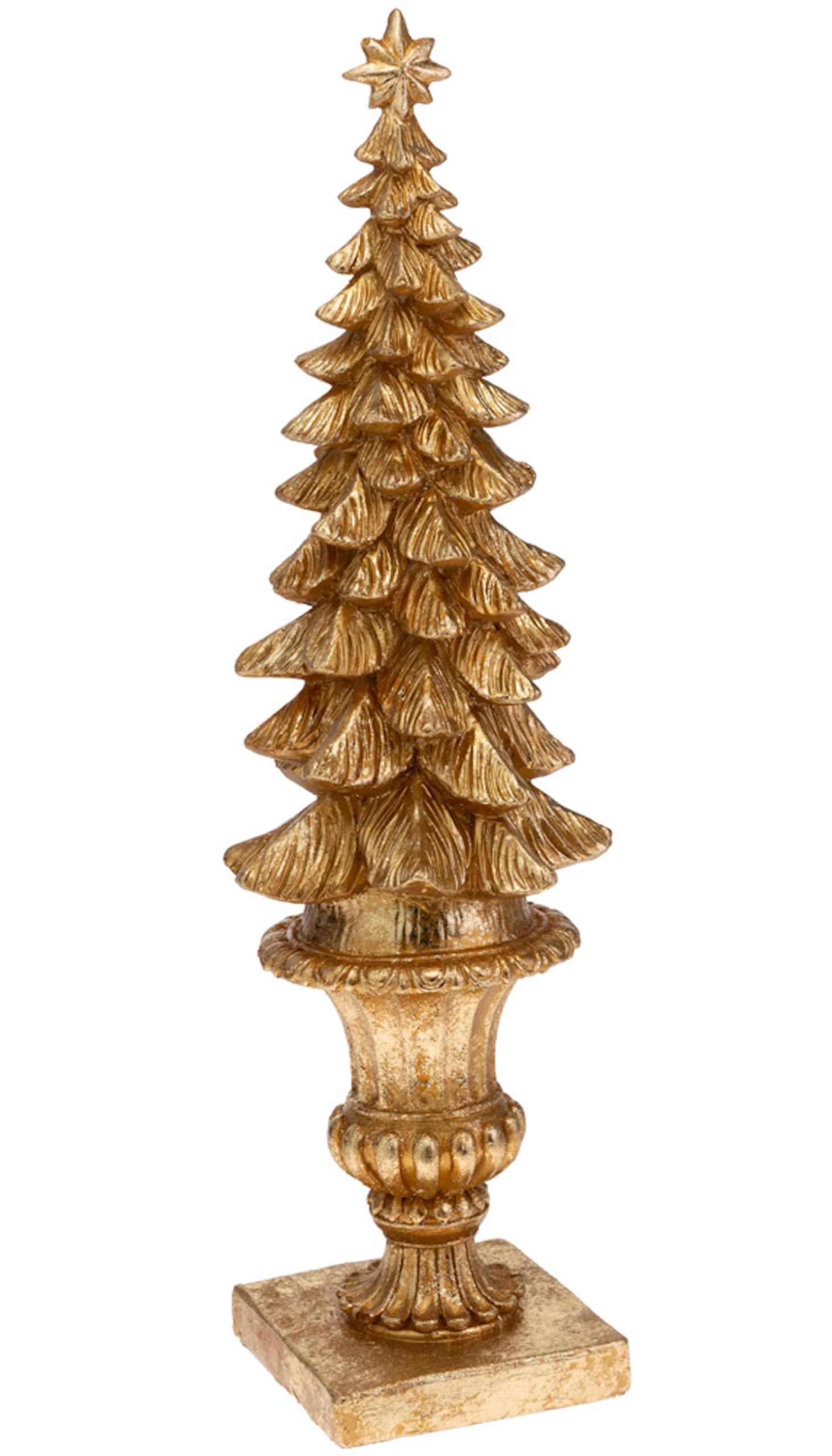 Boston International Christmas Tree Tabletop Mantel Shelf Winter Holiday Decorations for Home, 15.25, Gold Pine Tree