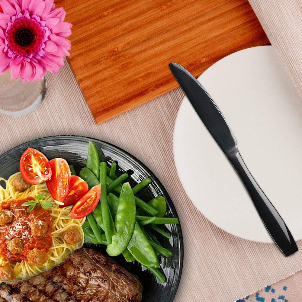 Wekioger 50 Pieces Stainless Steel Dining Flatware, Black Silverware Place Setting For 10