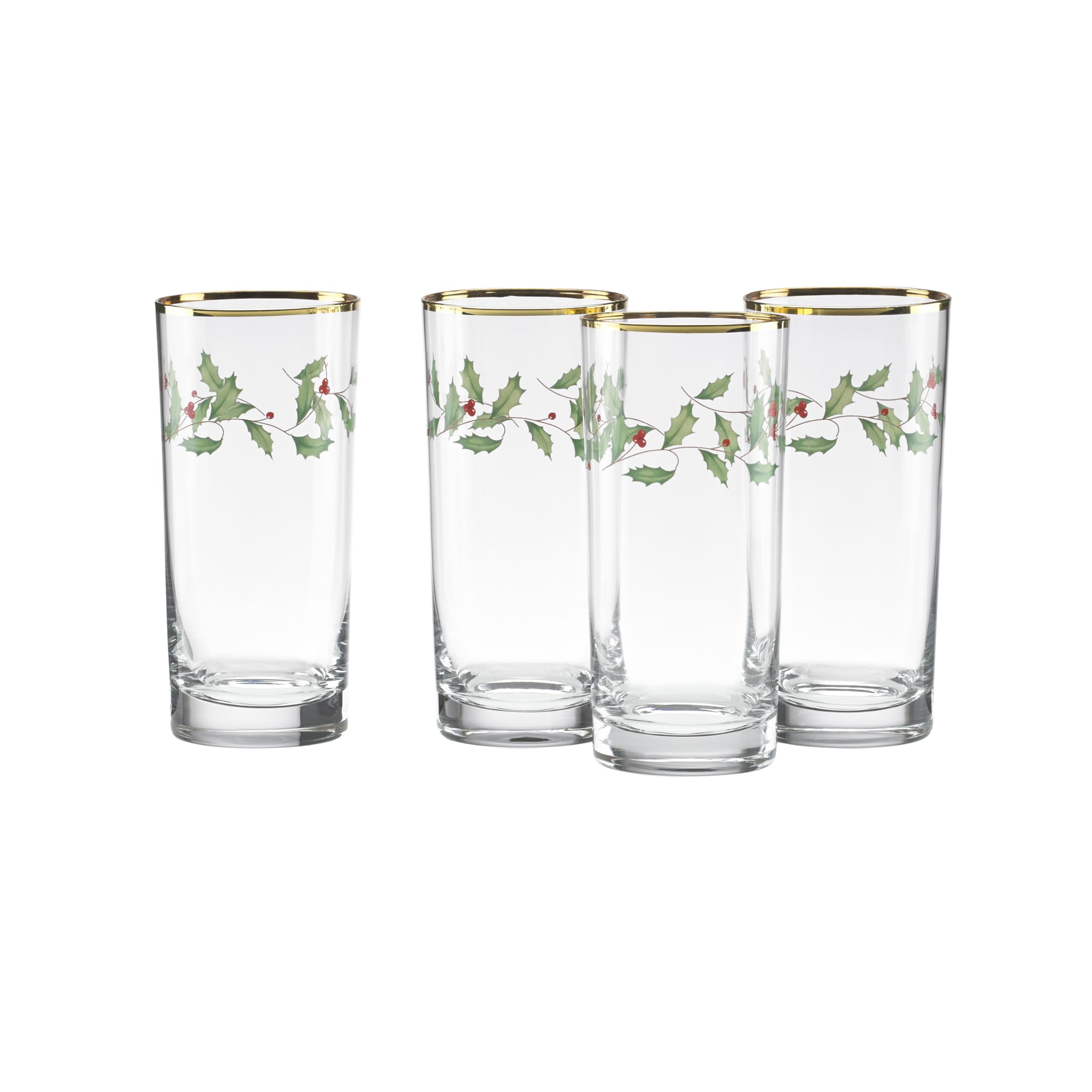 Lenox 849605 Holiday 4-Piece Highball Glass Set, Christmas Dinnerware, Hosting