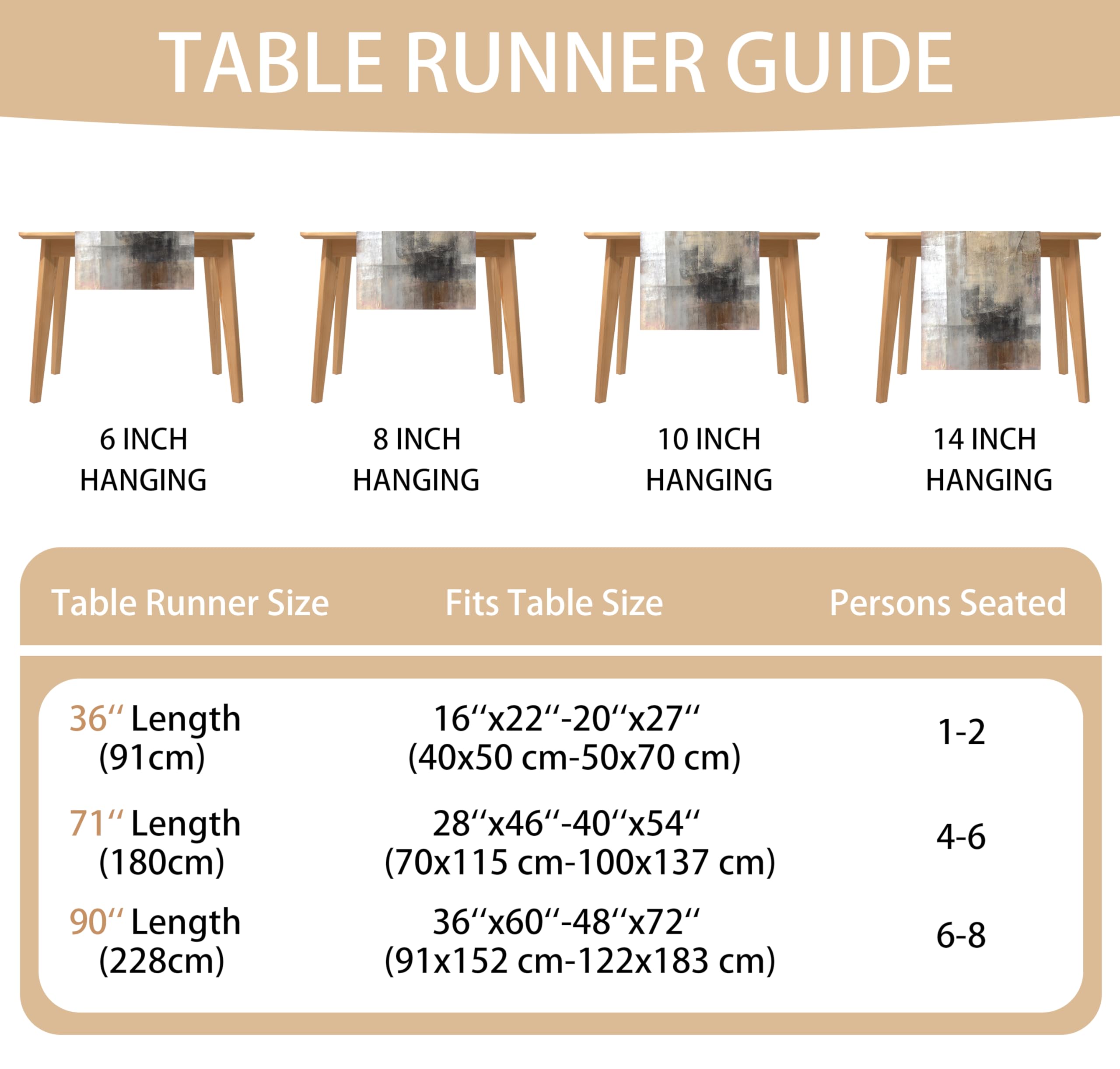 Brown Grey Table Runners Modern Art Farmhouse Linen Table Runners Dresser Scarves Retro Rustic Style for Party Kitchen Dining Ta