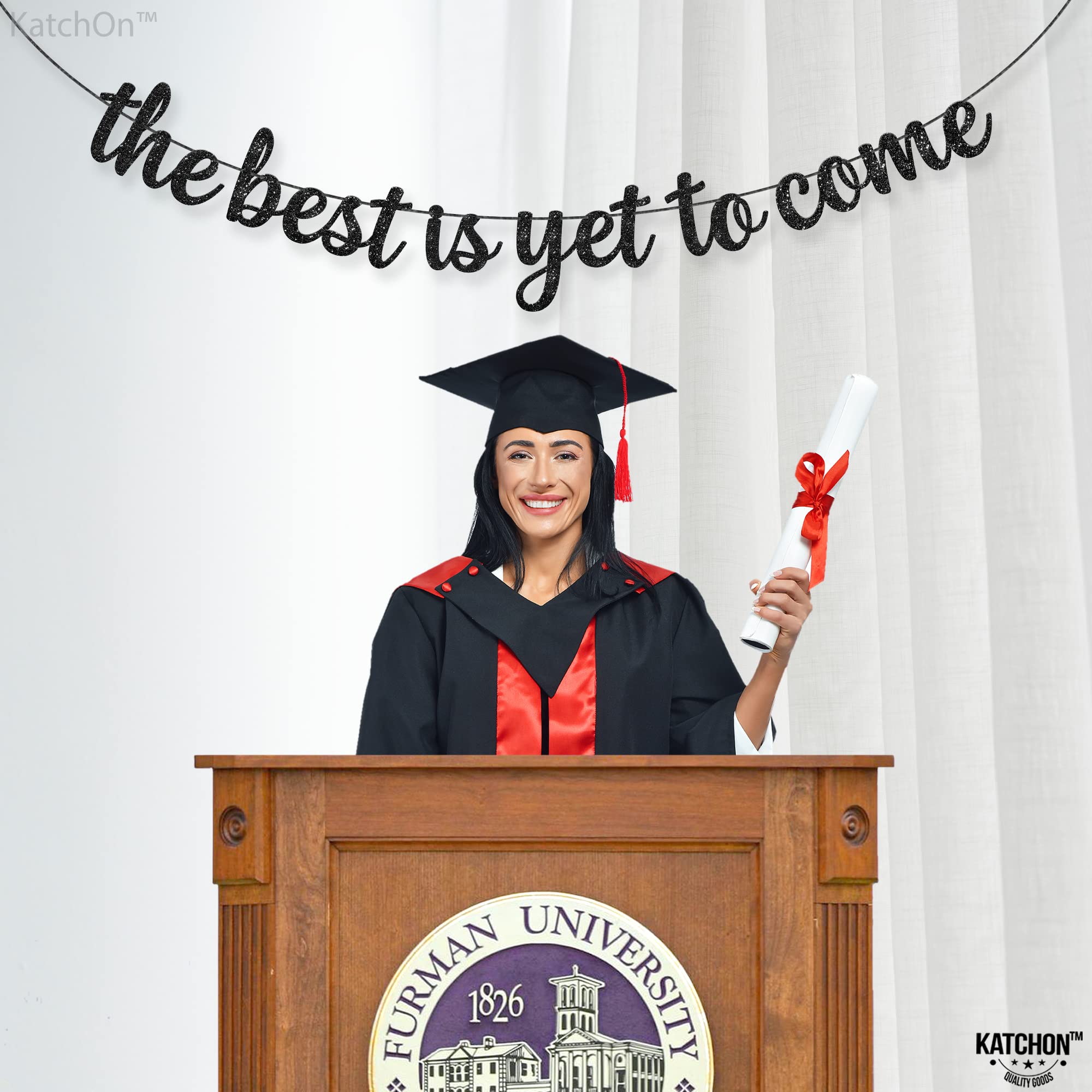 Katchon, Glitter The Best Is Yet To Come Banner - 10 Feet, No Diy | Black Congratulations Banners, Graduation Decorations Class