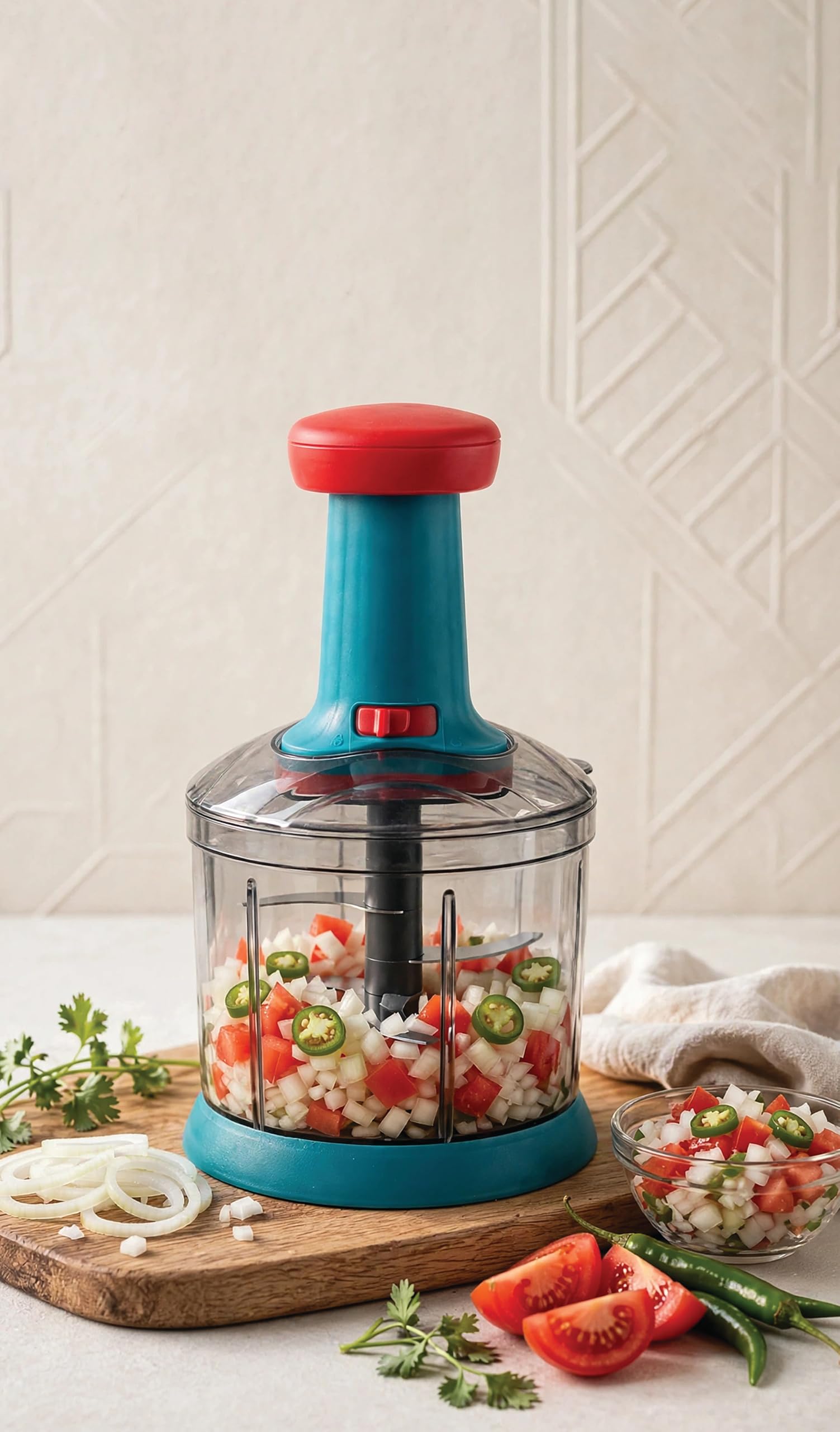 Vouch Rapid Push Chopper 1000 Ml | 5 Stainless Steel Blades | Manual Vegetable & Fruit Chopper | Food Grade BpaFree Container |