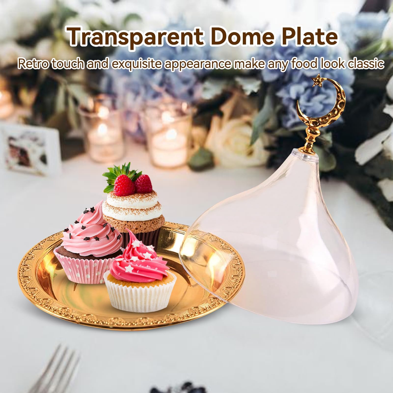Snack Serving Tray, Metal Ramadan Tray With Clear Dome Lid Mini Cake Candy Tray Reusable Dessert Tray Round Food Storage Organiz