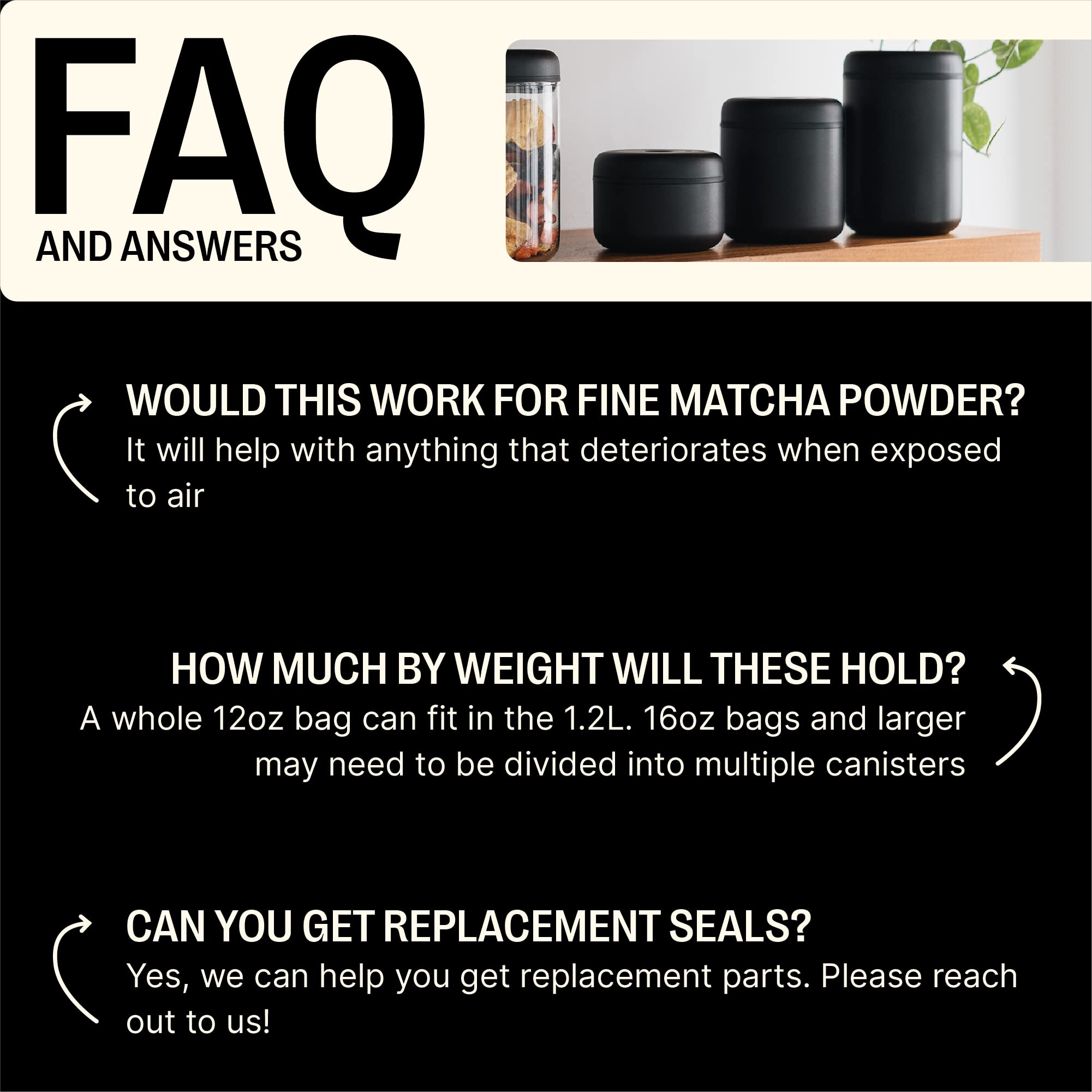 Fellow Atmos Vacuum Coffee Canister & Food Storage Container - Airtight Food Storage Containers - Coffee Containers - 11.1 oz - Matte Black