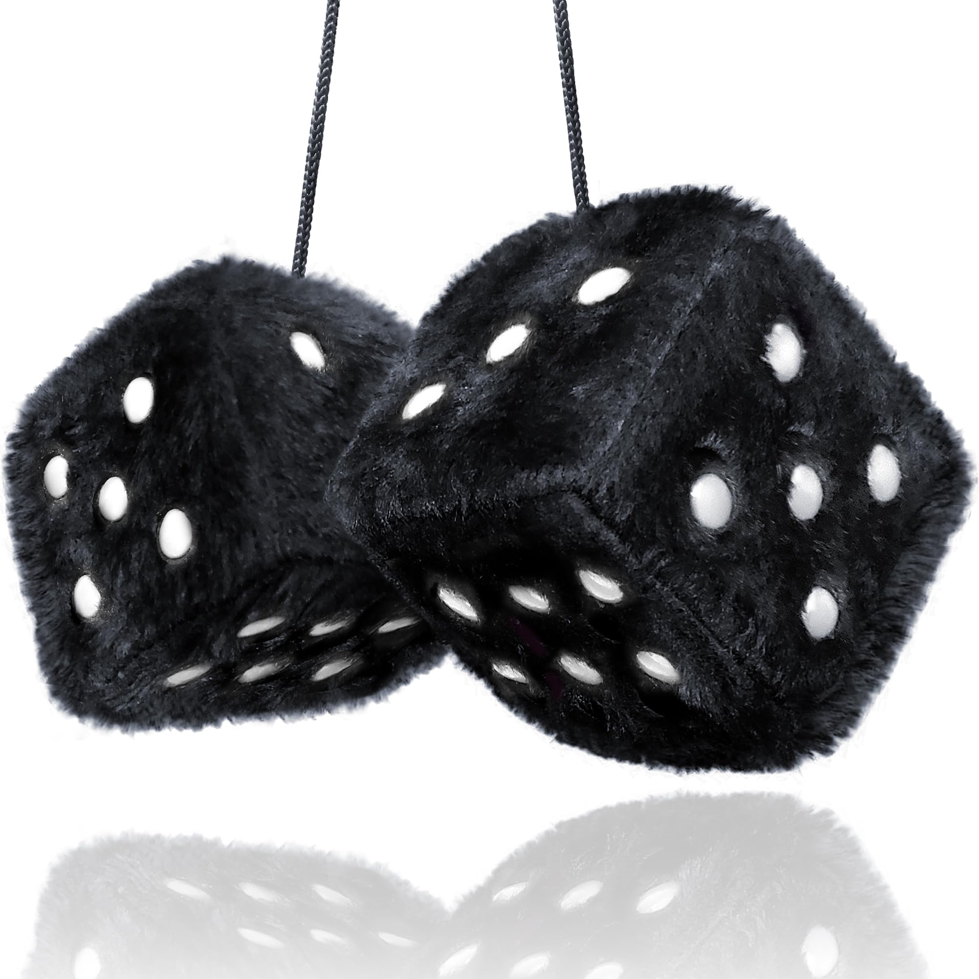 Black Fuzzy Dice Car Accessories - Plush Cute Car Accessories for Interior - Plush Rear View Mirror Hanging Ornament Decorations