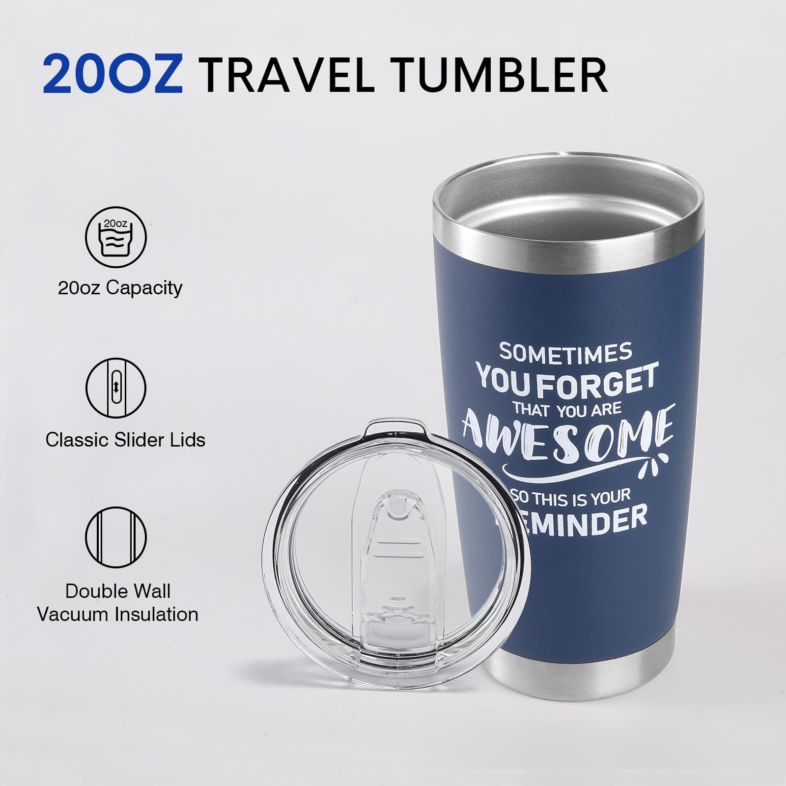 NOWWISH 20oz Navy Blue Tumbler, Sometimes You Forget You re Awesome Inspirational Stainless Steel Cup, Stocking Stuffer for Men