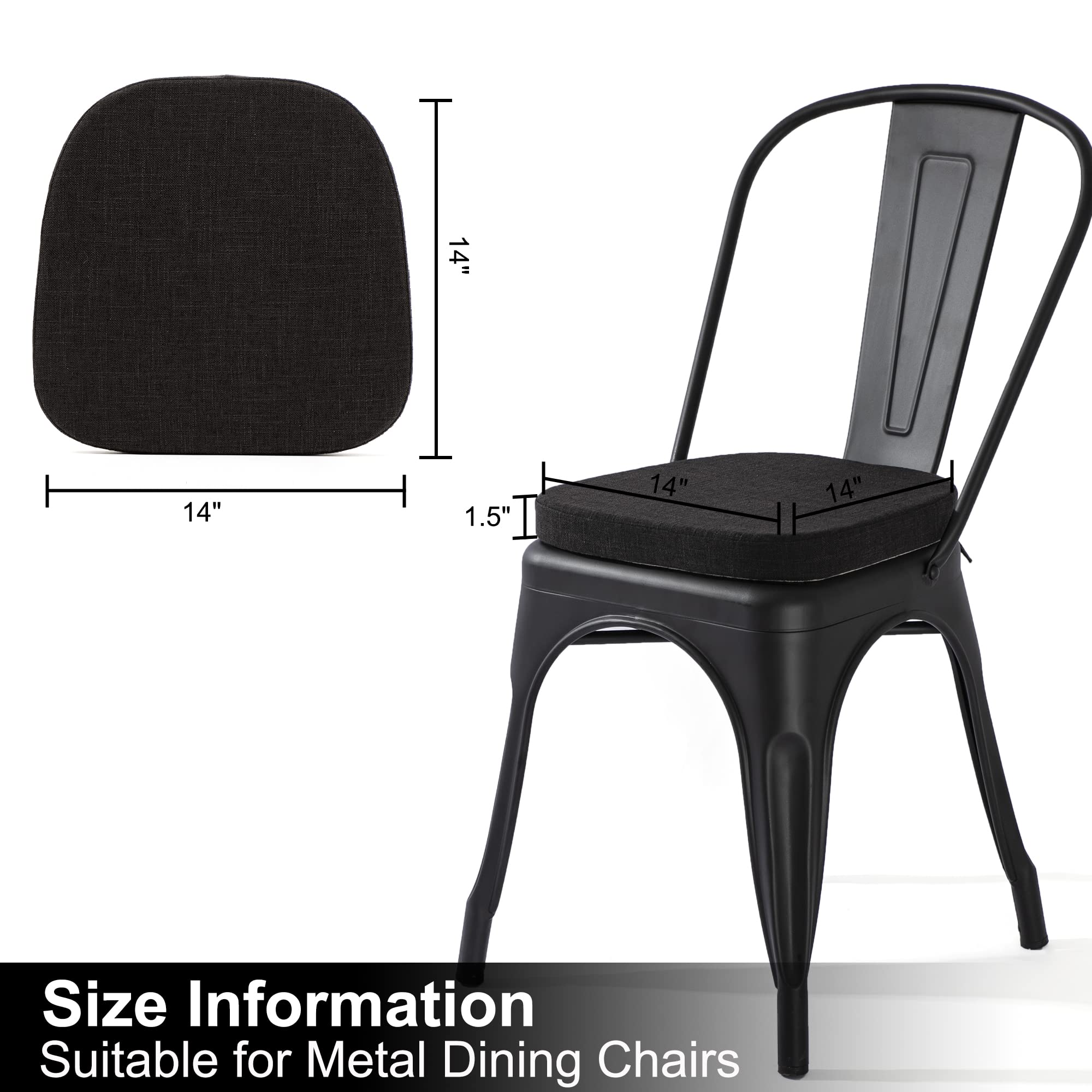 Tromlycs 14x14 Metal Chair Cushions Pads Set of 4 for Tolix Metal Chairs Small Seat Cushions 14 inch Black