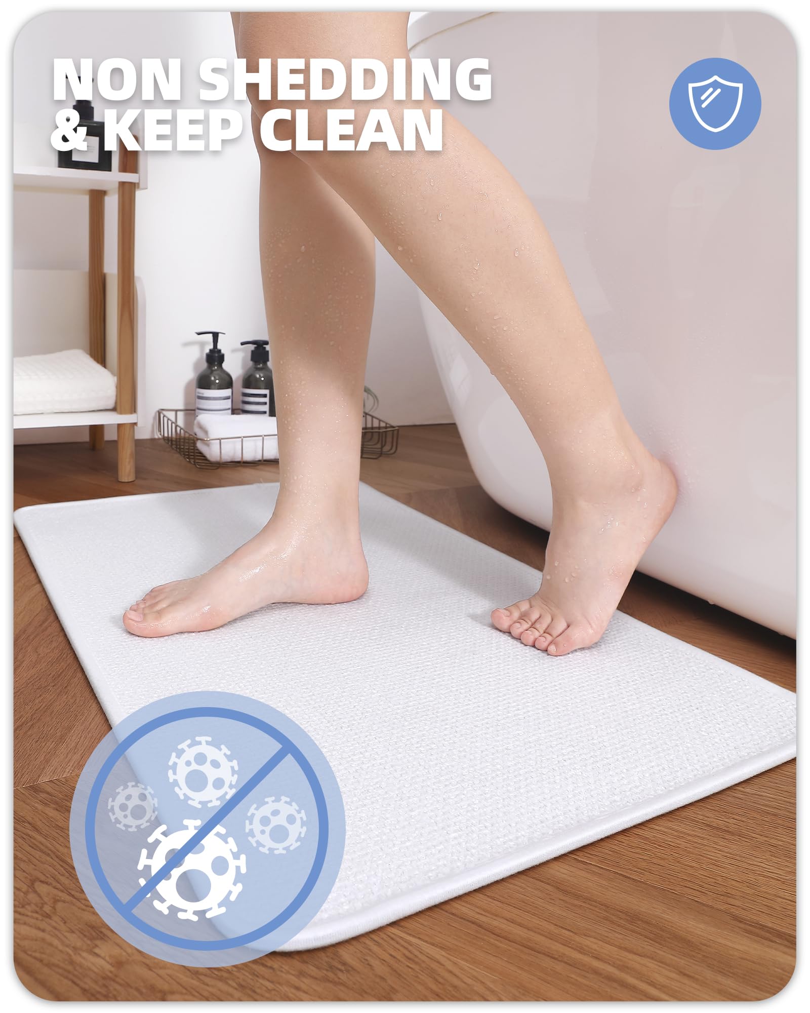 Color&Geometry White Bathroom Rugs Chenille Bath Mat- Absorbent, Non Slip, Quick Dry, Thin, Washable- 16''X24'' Bath Mats For Ba