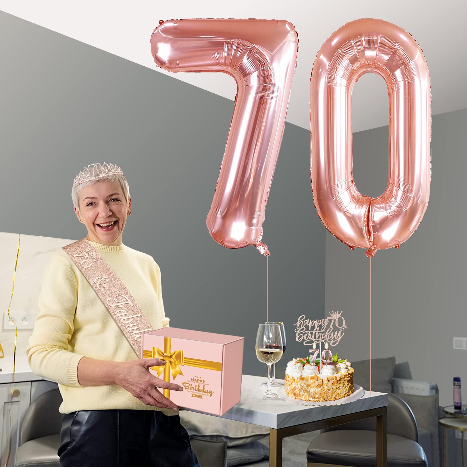 70Th Birthday Decorations For Women, Including 70Th Birthday Sash And Tiara, Birthday Cake Topper And Number 70 Candles, 70 Ball