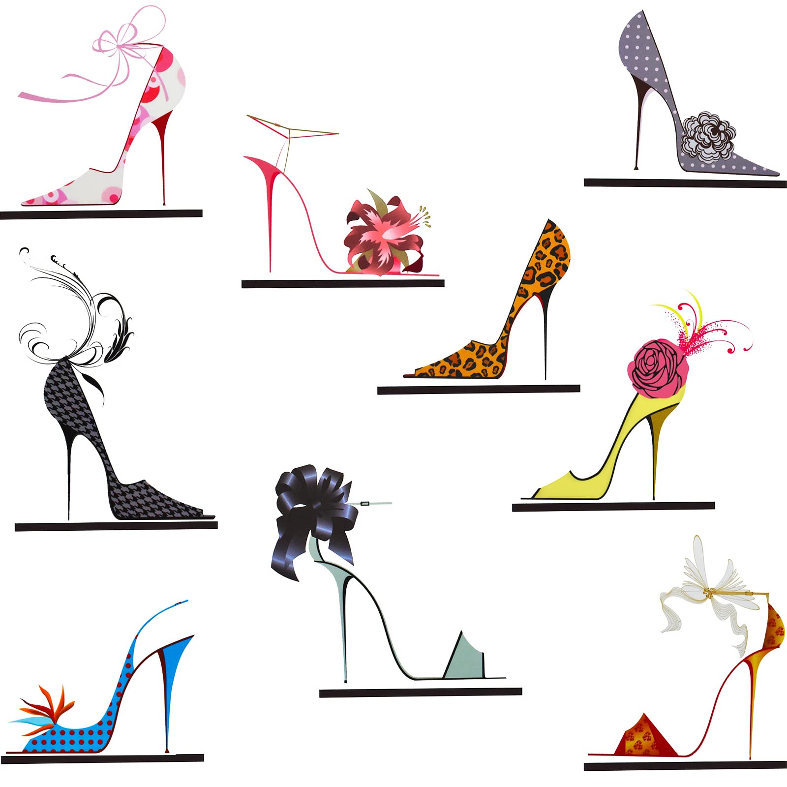 Maydahui Fashion Colorful High Heels Shoes Wall Decal Modern Women Flower Shoes Heels Wall Stickers (32 X 30 Inch) For Shoe Ward
