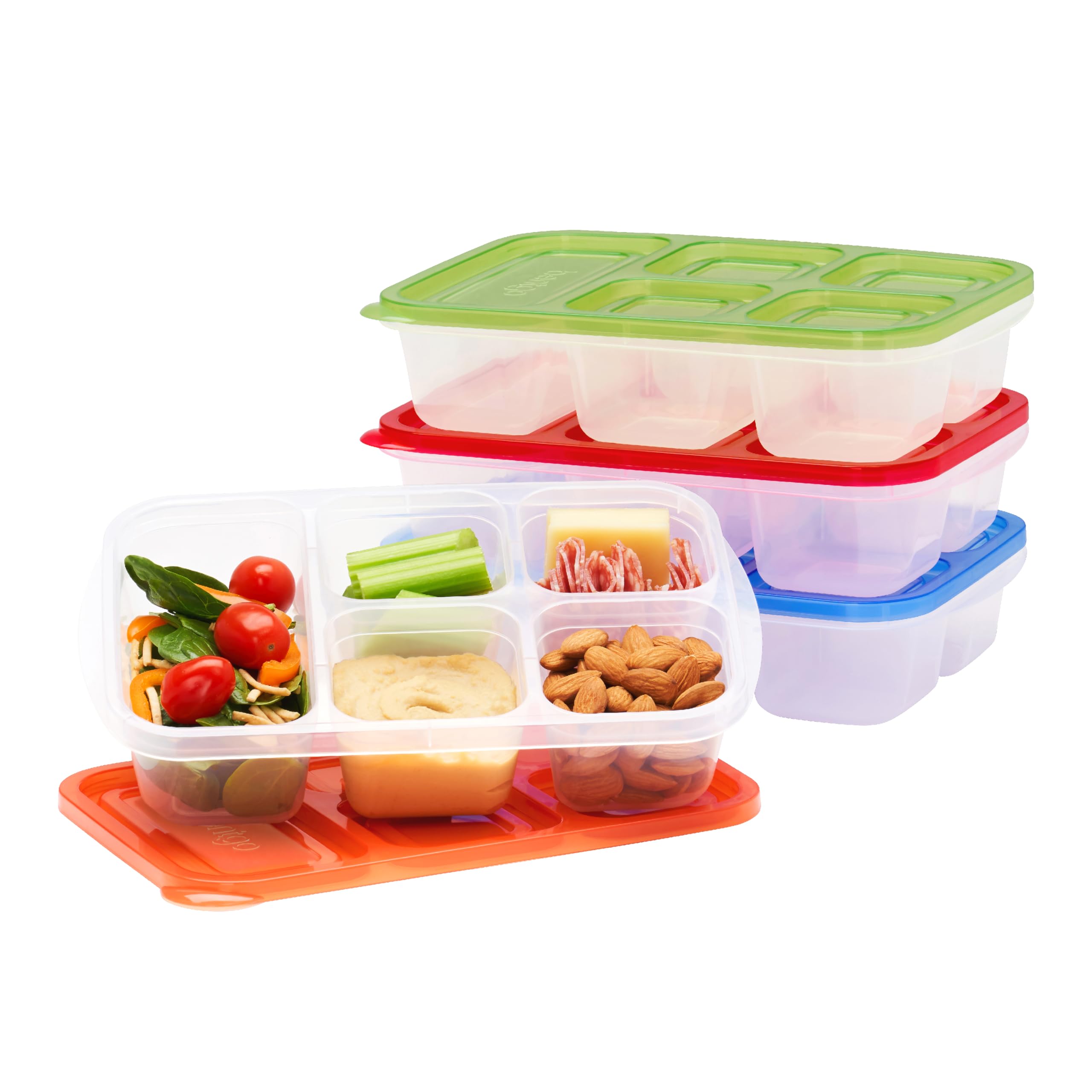 Bentgo Easyboxes - Reusable 5-Compartment Food Containers, Stackable 8-Piece Set, 4 Trays & 4 Lids, BPA-Free Food Storage for Me
