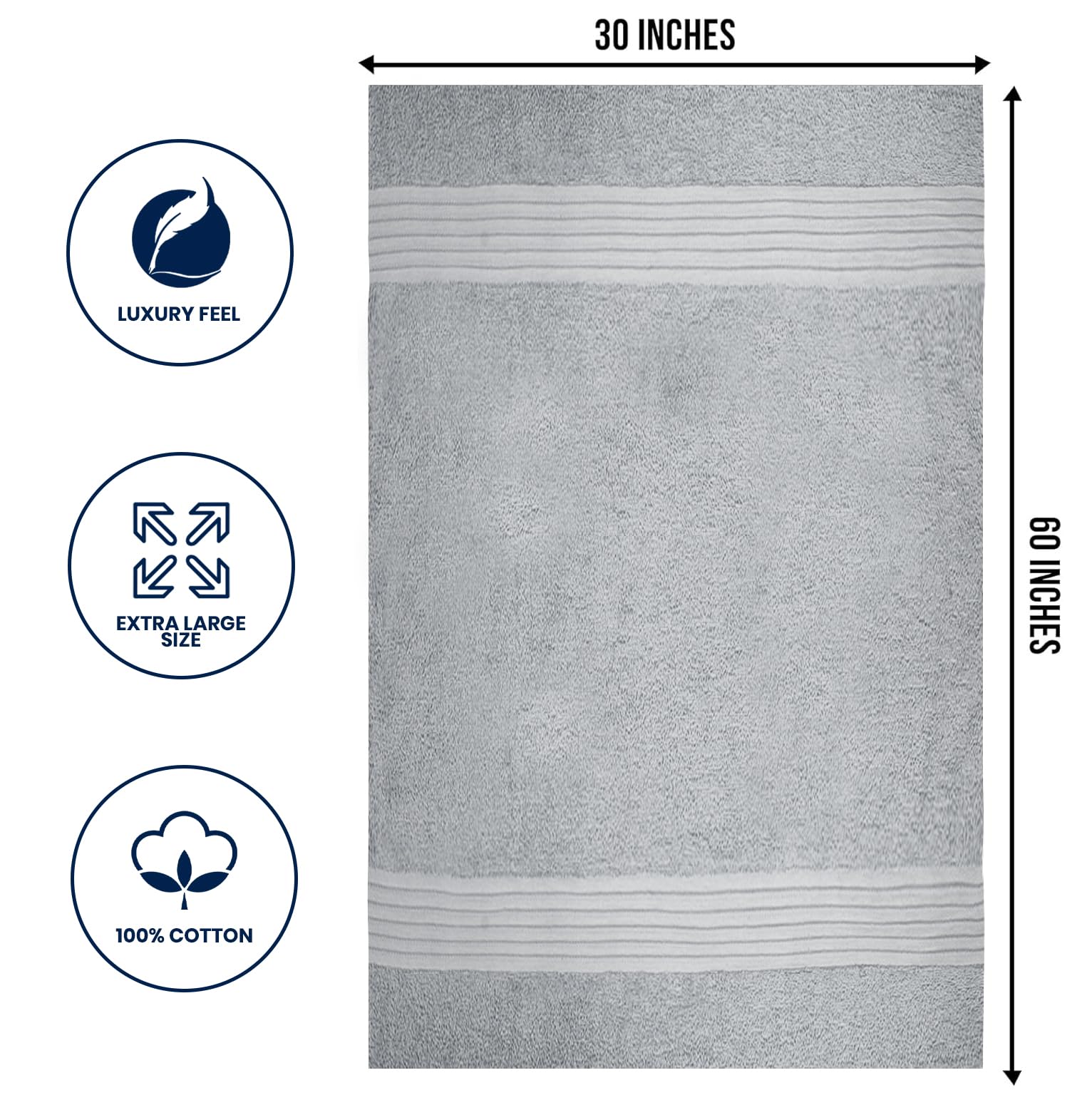 Textila 100% Cotton Bath Sheet Towels - Jumbo Size 35X70 Inches, Ultra Soft And Absorbent, (2 Pack - Silver Grey) Luxury Oversiz