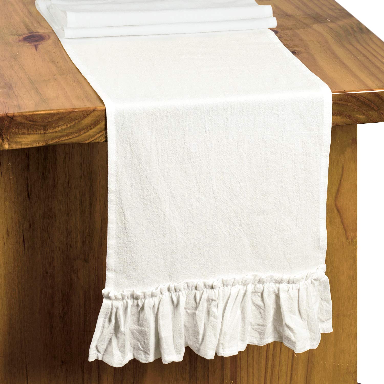 White Table Runner Rustic Table Runner Farmhouse Table Runner 108 Inches Cotton Fabric Decor Wedding Baby Shower Home Kitchen Bi