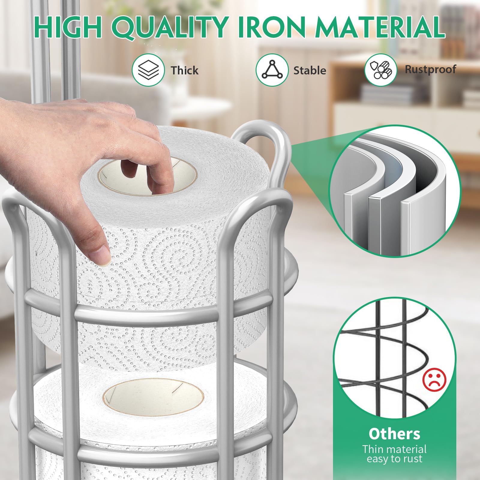 Tomcare Toilet Paper Holder Upgraded Toilet Paper Stand With Raised Feet Metal Bathroom Accessories Tissue Paper Dispenser Free