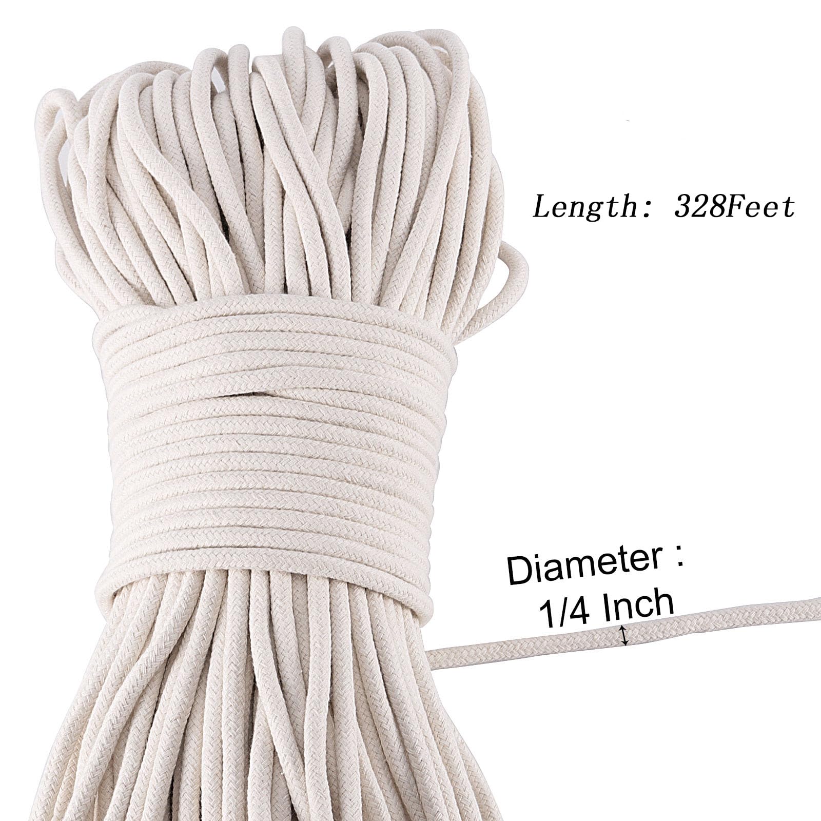 Zeonhei 328 Feet 1/4 Inch White Natural Cotton Rope, Cotton Clothesline Rope, All-Purpose Craft Rope For Clothes Hanger, Garden