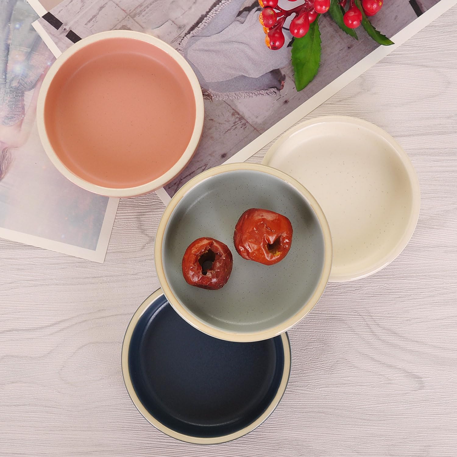 WHJY 4 inches Set of 4 Ceramic Sauce Dishes Side Dish Sushi Dipping Bowls  Matte Glaze Porcelain Tableware Serving Dish Appetizer Plates Stackable Ramekins