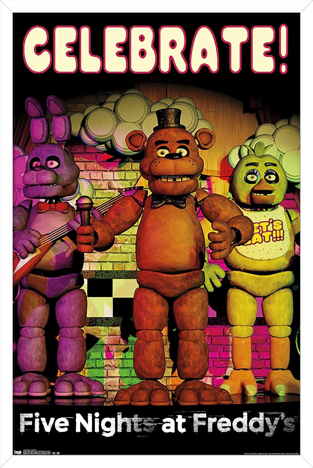 Trends International Five Nights At Freddy'S - Celebrate Wall Poster, 14.725'' X 22.375'', White Framed Version