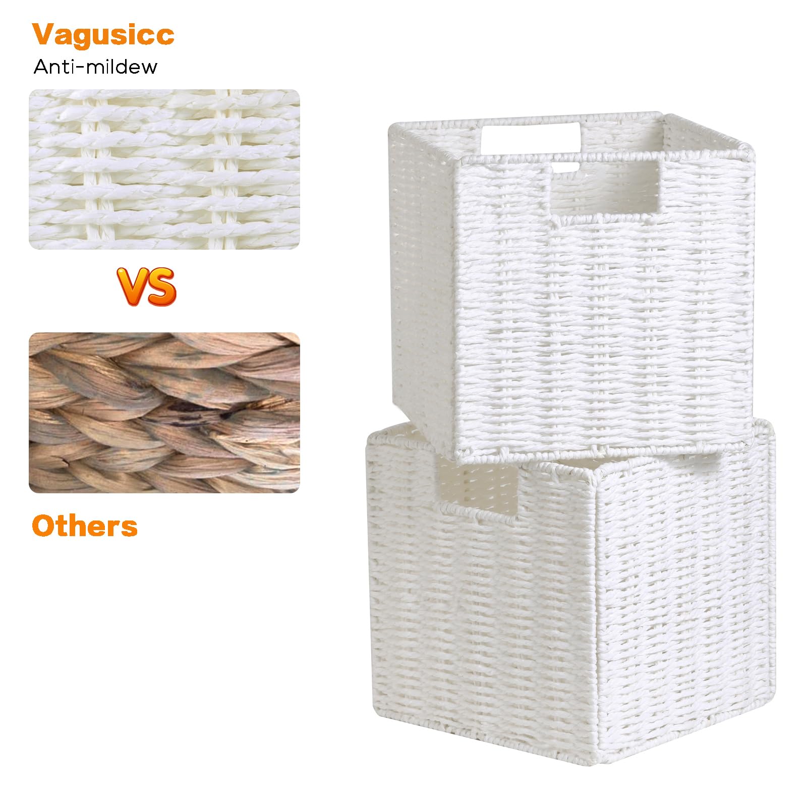 Vagusicc Wicker Storage Basket, Set Of 2 Woven Storage Baskets, Foldable Cube Storage Bins, 11 Inch Square Wicker Storage Basket