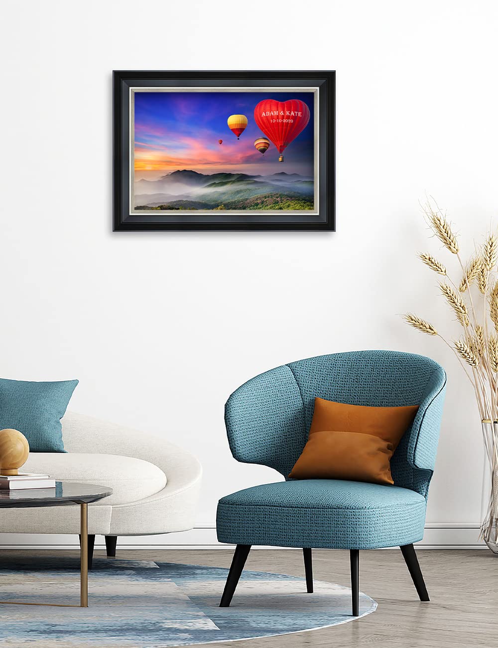 Ipic - Romance On High Personalized Framed Wall Art With Names And Date On, Giclee Prints With Solid Wood Frame, Customized Gift
