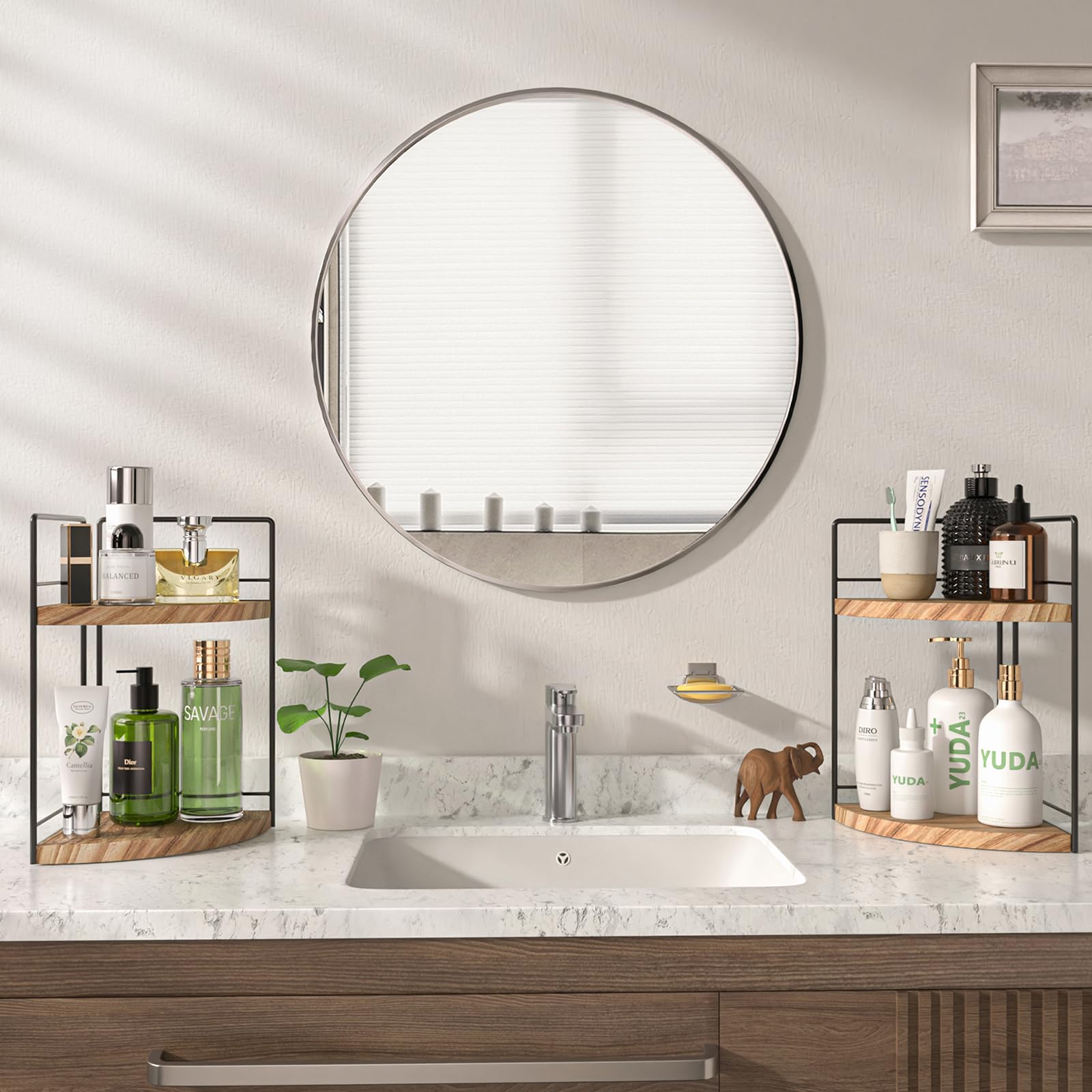 Bstsll 2 Pack Bathroom Counter Organizer, 2 Tier Corner Bathroom Counter Organizer Wooden Vanity Organizer For Bathroom Organize