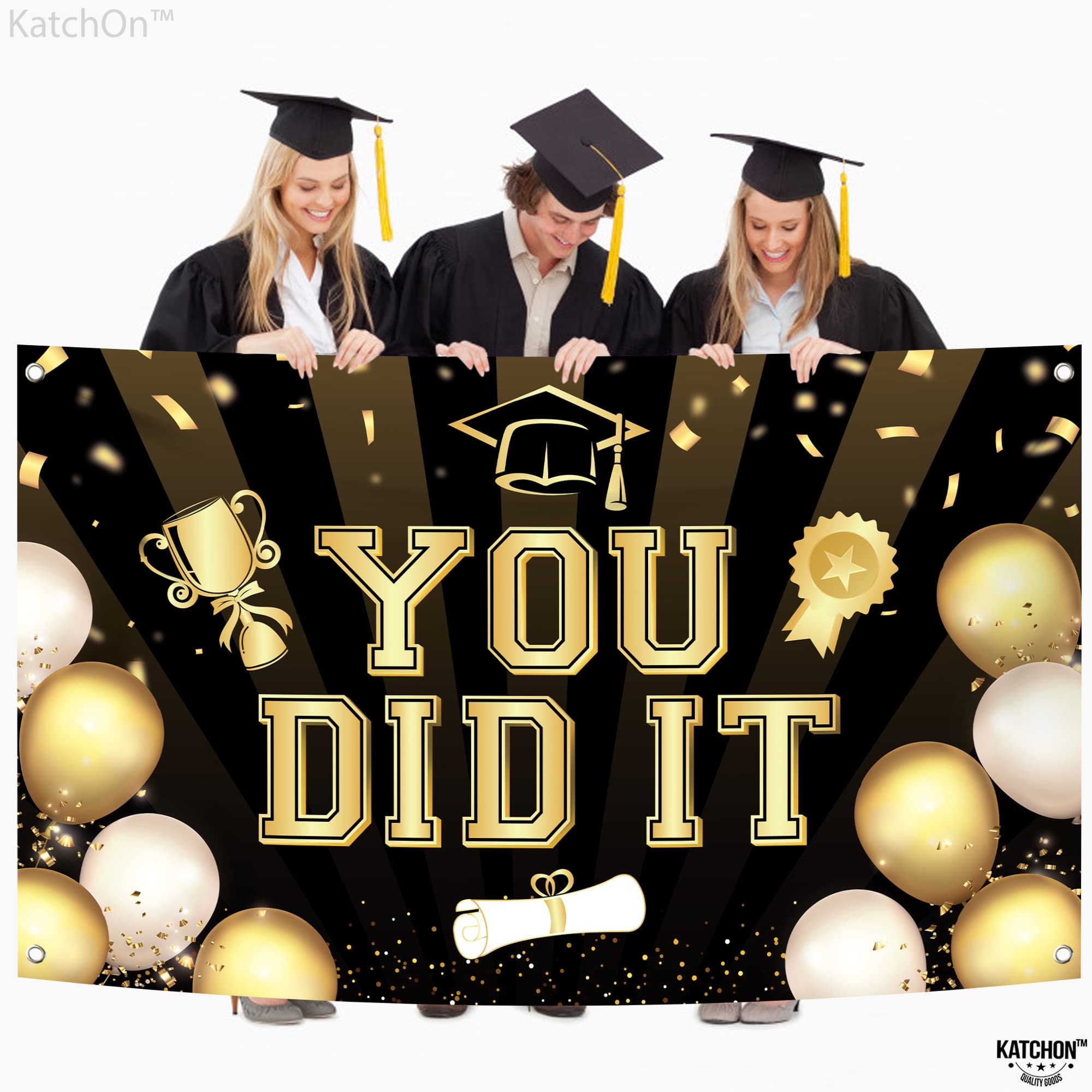 Katchon, Black You Did It Banner 2024 - Xtralarge, 72X44 Inch | 2024 Graduation Banner, Black And Gold Graduation Decorations Cl