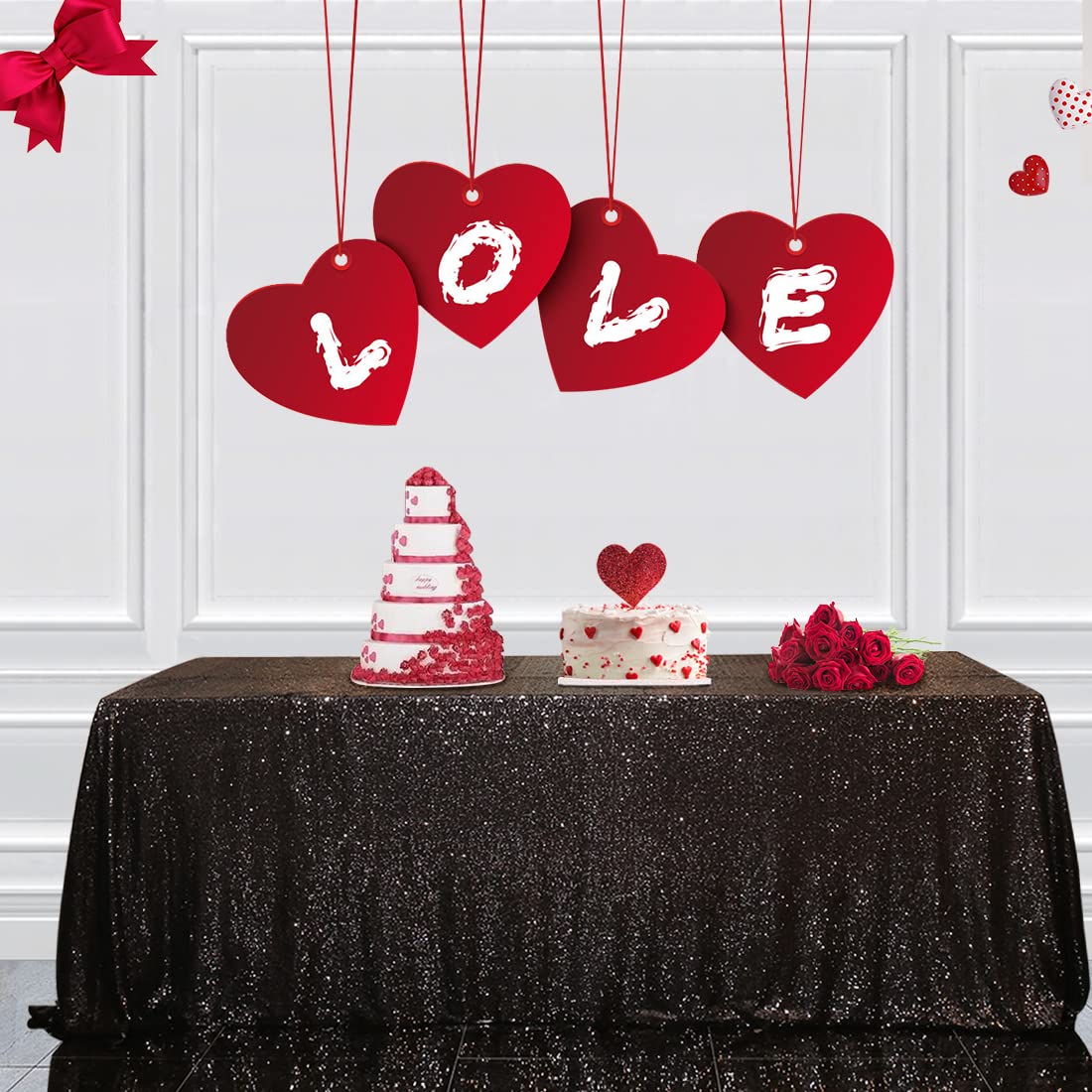 Partydelight Sequin Tablecloth Wedding Dinning Table 90''X132''Black Rectangle Tablecloth Shimmer Table Cloths Sparkle Glitter D