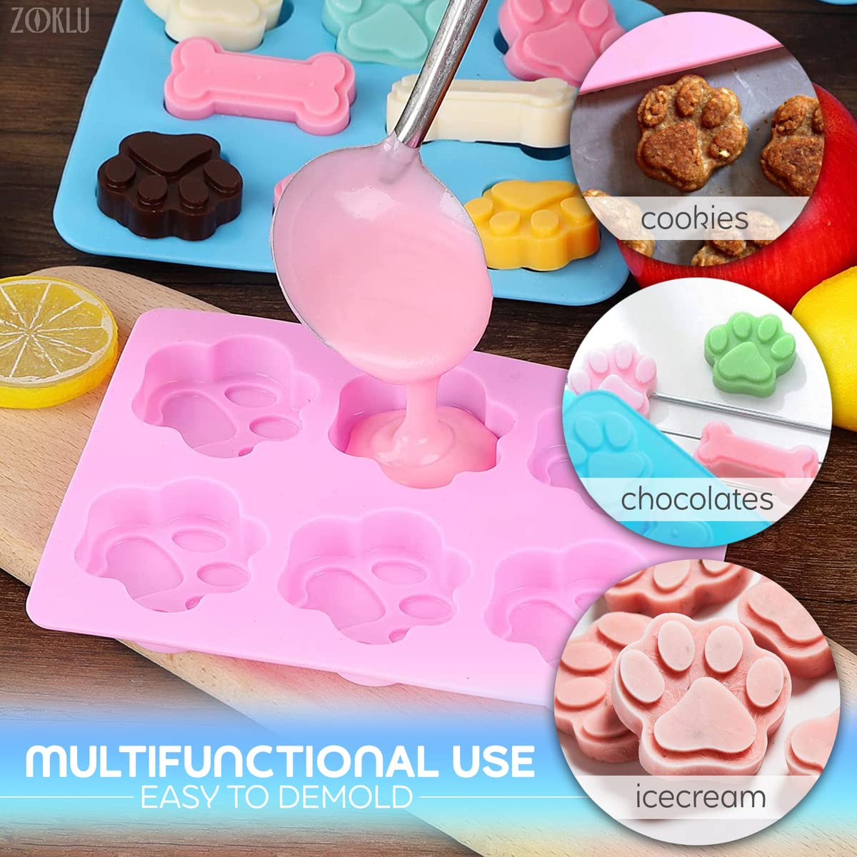 Paw And Bone Candy Molds Silicone - 2Pcs Dog Treat Molds For Chocolate Candy Silicone Molds For Baking Puppy Ice Cube Shapes - B