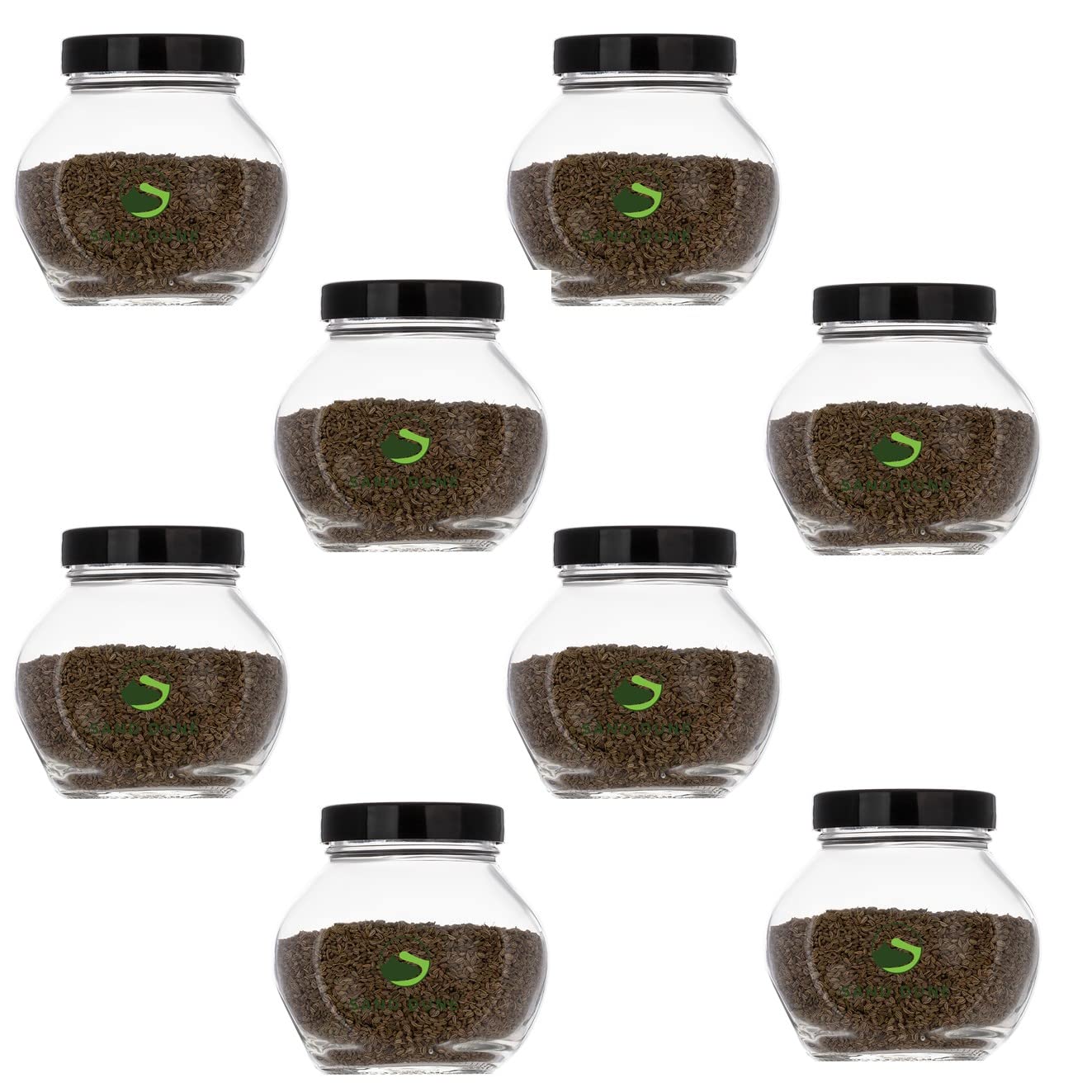 Sand Dune Set Of 8, 200 Ml Each Storage Glass Jar Black Plastic Cap, Transparent | Bpa Free | Storage Jar Containers/Barni For K