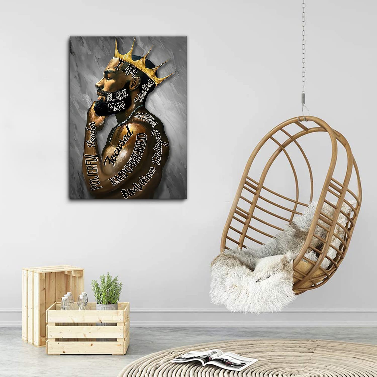 Framed Inspirational Black Man Wall Art African American Men Portrait Wall Art Motivational Quotes Afro King Poster Abstract Can