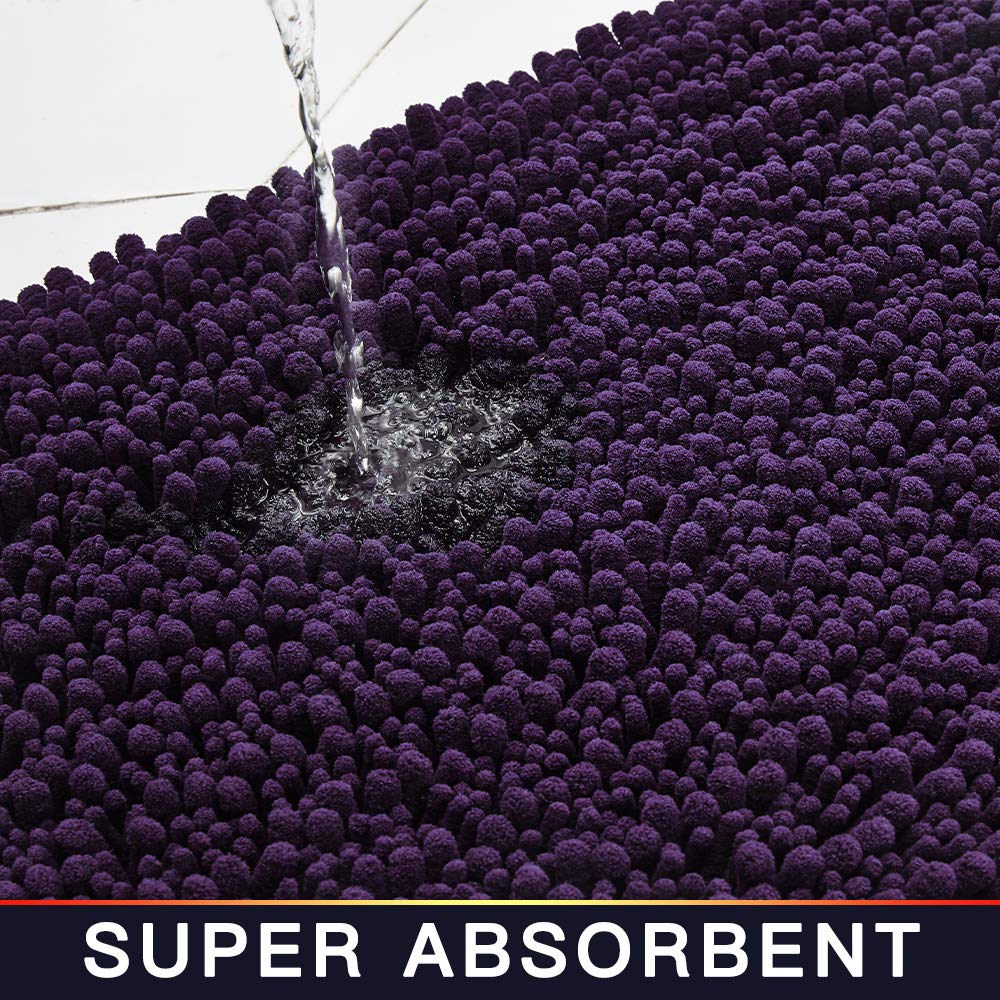 Walensee Bathroom Contour Rug Non Slip Toilet U Shaped Bath Mat (20X24, Dark Purple) Water Absorbent Super Soft Shaggy Chenille