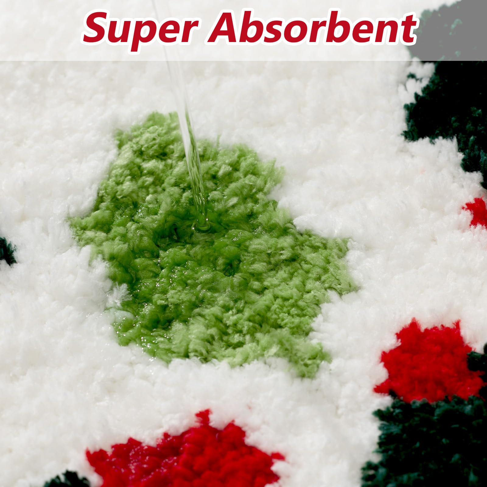 Baccessor Christmas Bath Rugs Mat For Bathroom, Cute Joy Plush Non Slip Water Absorbent Washable Red Green Bathroom Rugs Mats Fo
